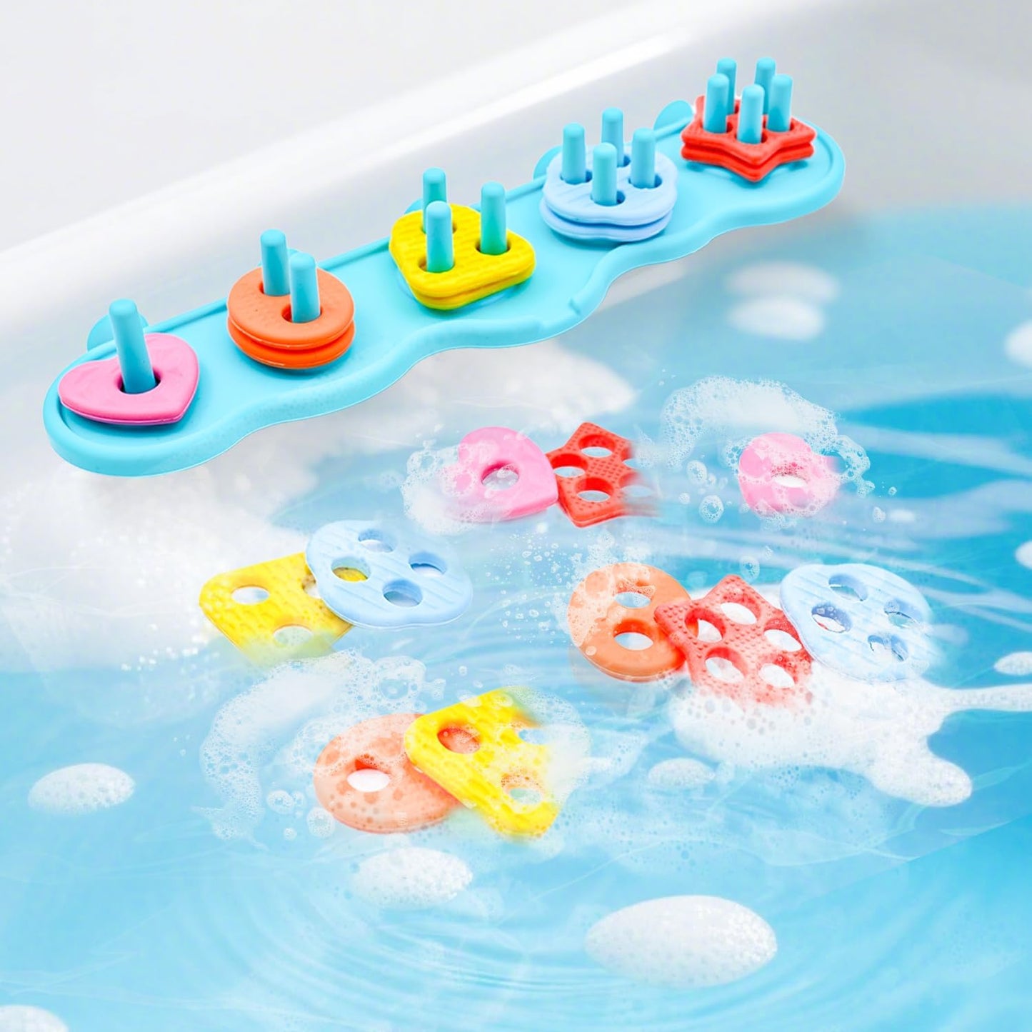 Baby Bath Toys, Sorting & Stacking Toy Bath Toy, Shape Sorter Toys for Bathtub,Stacking Bath Toy Set with 20 Textured Floating Pieces, Toddler Early Learning Bathtub Fun