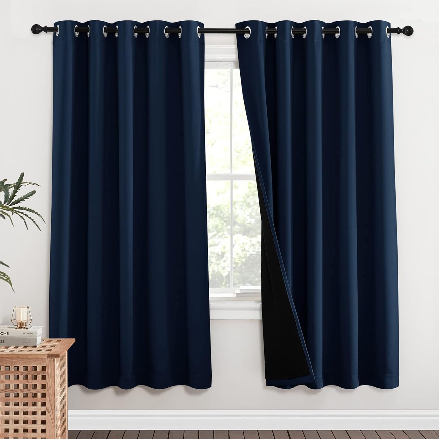 NICETOWN Full Shade Curtain Panels, Pair of Energy Smart & Noise Blocking Out Blackout Drapes for Apartment Window, Thermal Insulated Guest Room Lined Window Dressing(Navy Blue, 62 x 72 inch)