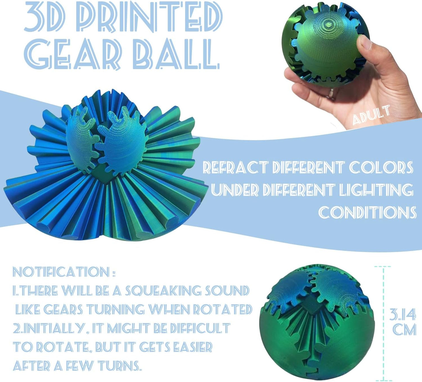 Gear Ball - GearSphere Fidget Toy, 2024 Gear Sphere Cube Puzzlefor Adults Kids Stress and Anxiety Relaxing,3D Printed Spin Ball or Cube Fidget Toy (Blue+Purple)