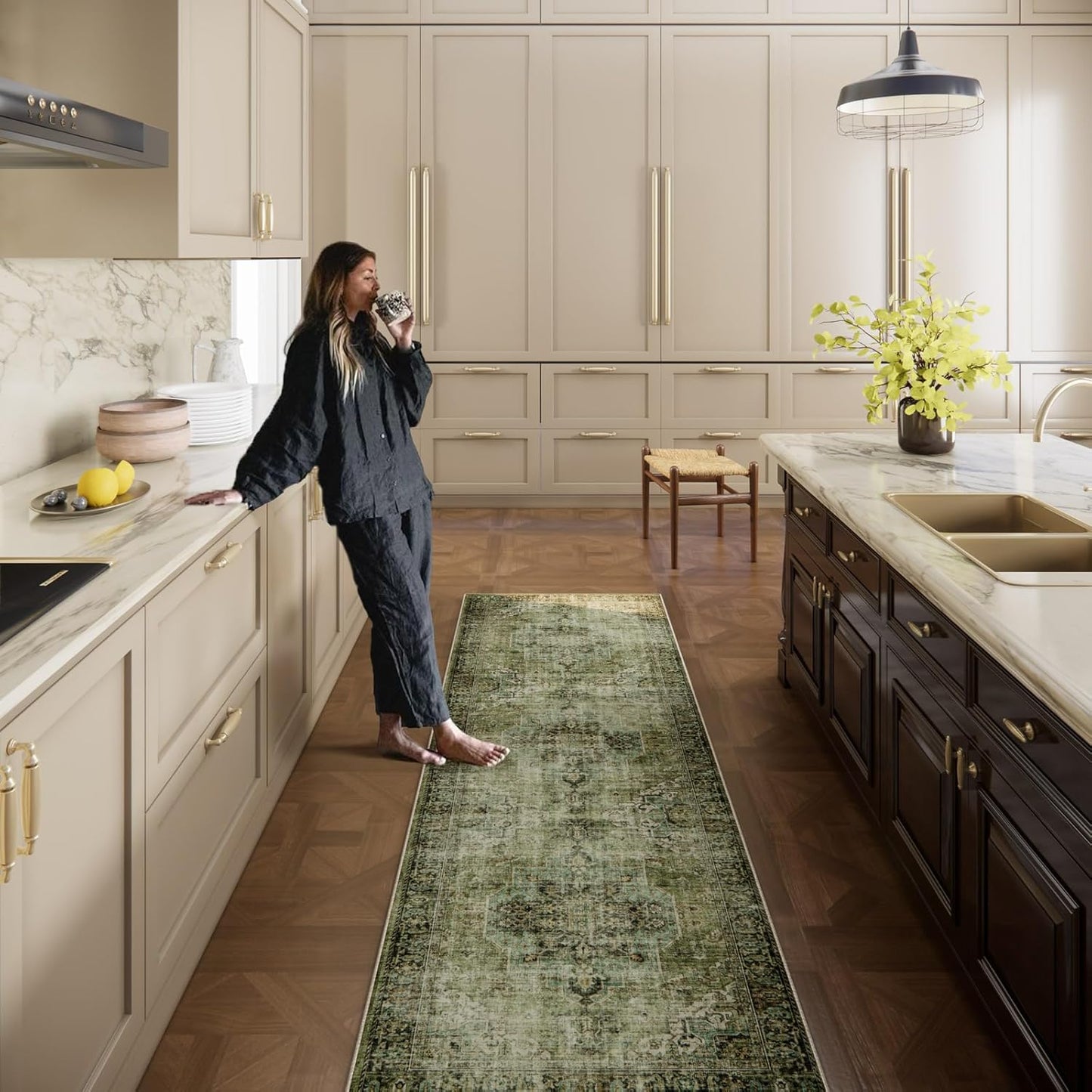 Machine Washable Kitchen Runner Rug: 2'x10' Hallway Rug Non Slip Low-Pile Stain Resistant Soft Carpet Runners for Entryway Hallways Kitchen Laundry Room Beside Farmhouse