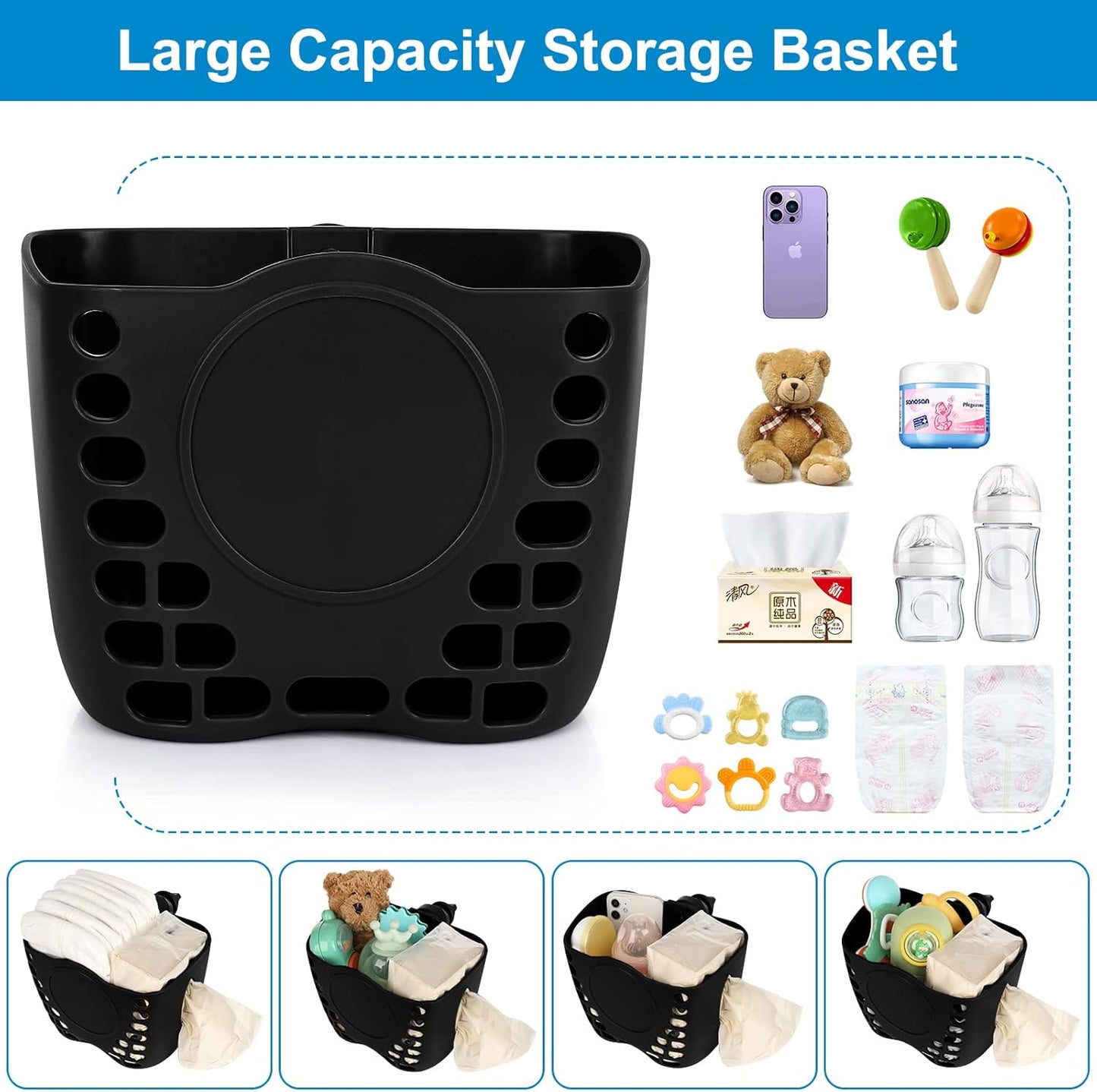 Accmor Stroller Cup Holder Basket, Universal Cup Holder, Bike Bottle Holder, 360° Rotatable Large Caliber Drinks Holder for Stroller, Bike, Wheelchair, Walker