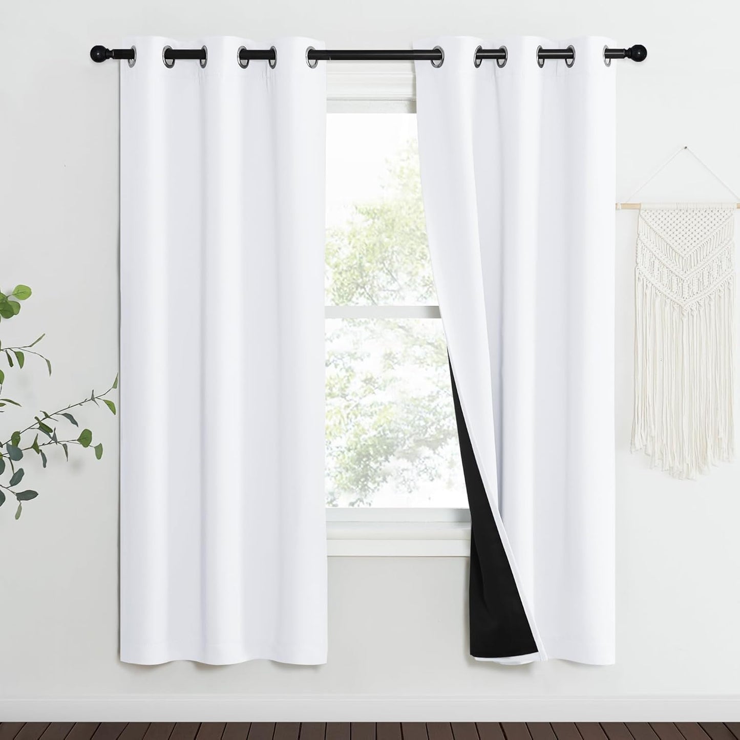 NICETOWN White Blackout Curtains 70 inches Long, 2 Pieces, 37" Wide Each Panel, Full Light Blocking Drapes with Black Liner for Nursery, Noise Reducing Thermal Insulated Draperies for Doorway