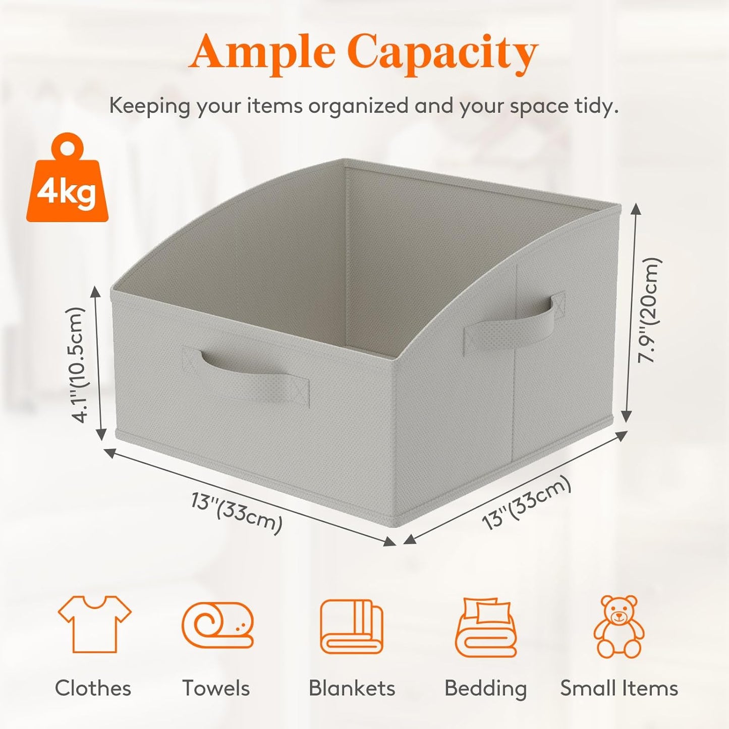 Lifewit Storage Baskets for Shelves, 6 Packs Non-woven Fabric Trapezoid Closet Organizer Bins with Handles, Foldable Clothing Containers Box for Clothes, Toy, Towel, Book, DVD, Hats, Small-Light Grey