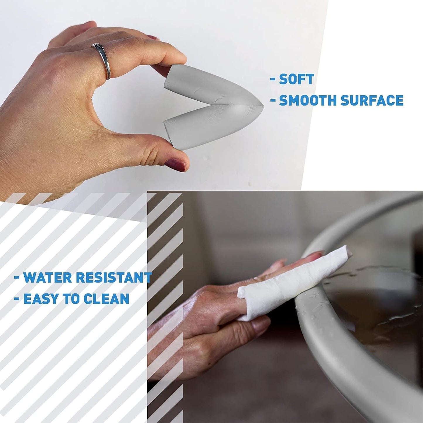 Sharp Edge & 16.2ft Furniture Safety Guards | Protective Foam Cushion | 15ft Bumper 4 Adhesive Childsafe Corners | Baby Child Proofing Foam Set and Safe for Table, Fireplace, Countertop | Gray