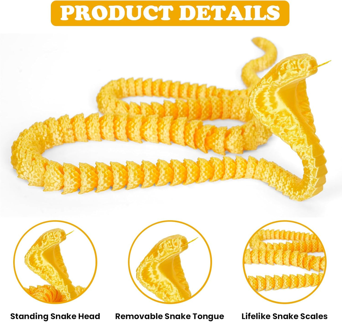 3D Printed Snake 3D Printed Animals 26in Printed Cobra Fidget Toys for Adults 3D Printed Articulated Cobra Flexiable Crystal Snake Toys for Home Office Decor