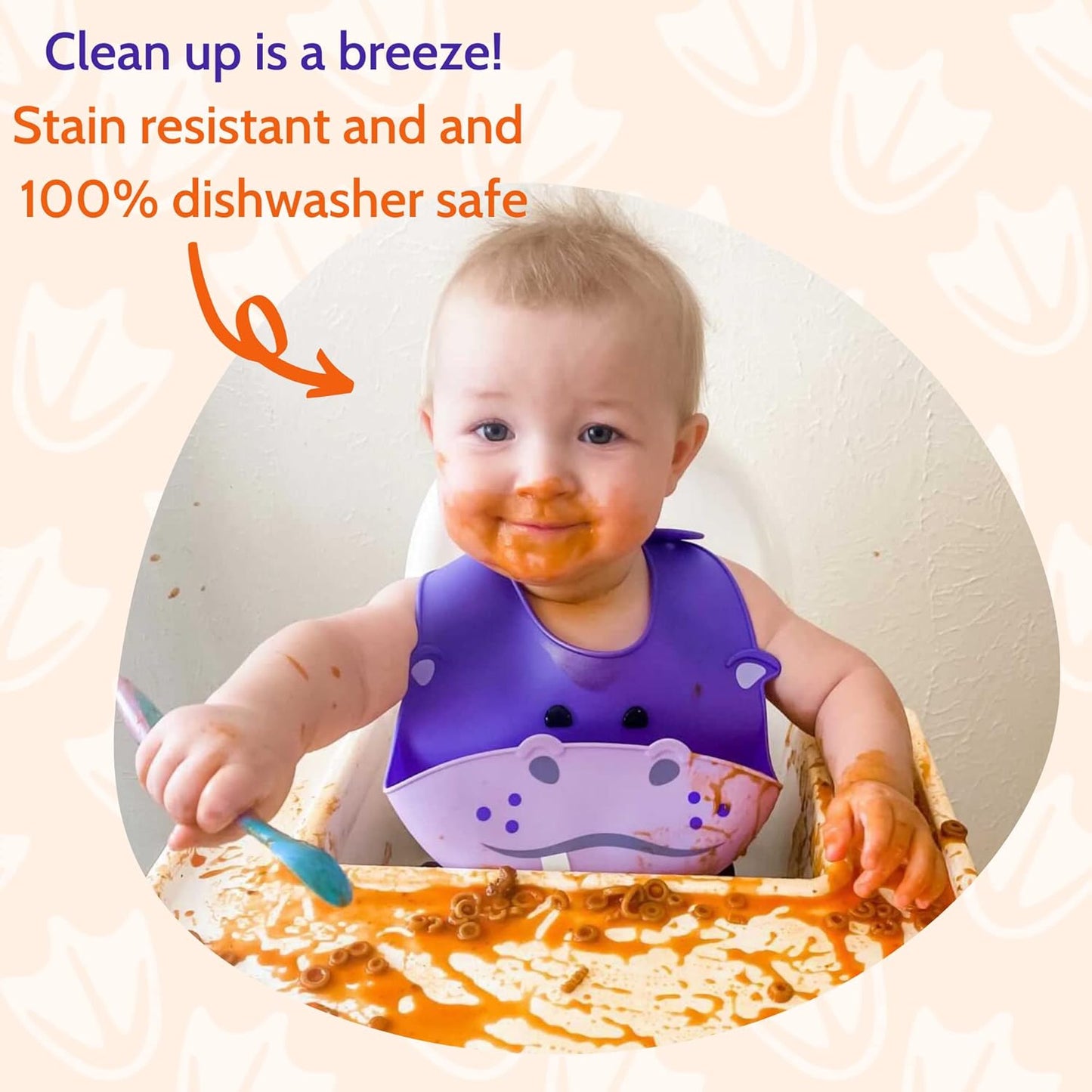 Silly Goose Set of 2 Silicone Baby Bibs, for Babies and Toddlers, Waterproof, Adjustable, Soft, Extra Wide Food Catcher Pocket, Animals (2PK Fox+Hippo)