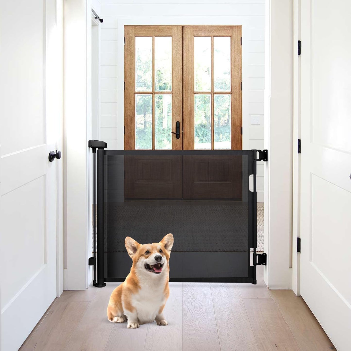 Retractable Baby Gate,Mesh Baby Gate or Mesh Dog Gate,33" Tall,Extends up to 55" Wide,Child Safety Gate for Doorways, Stairs, Hallways, Indoor/Outdoor, Black