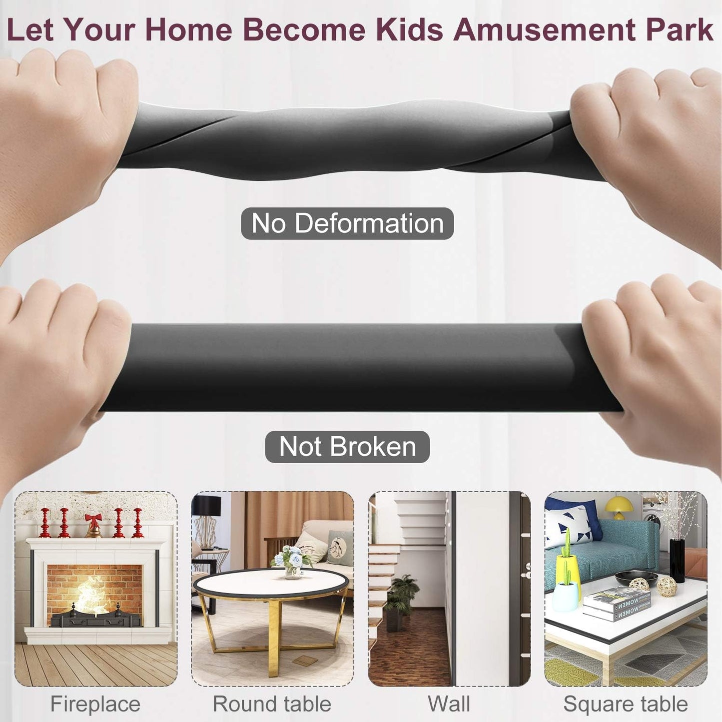 Baby Proofing Edge Corner Protector, 20.5 ft (18.1ft Edge + 8 Corners) Baby Proof Corner Guards,Thick Table Bumper Guard, 3M Pre-Taped Corners, Soft Rubber Foam Guard Heavy-Duty Black