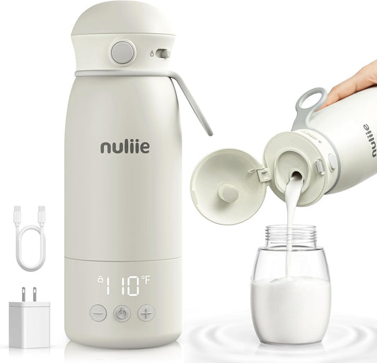 Nuliie Portable Bottle Warmer for Travel, Double Leak‑Proof, Heating Milk & Water Faster, Cordless Milk Warmer with Fast Charging, Anti-Dry & Anti-Burn Protection for All Day Needs, 17oz