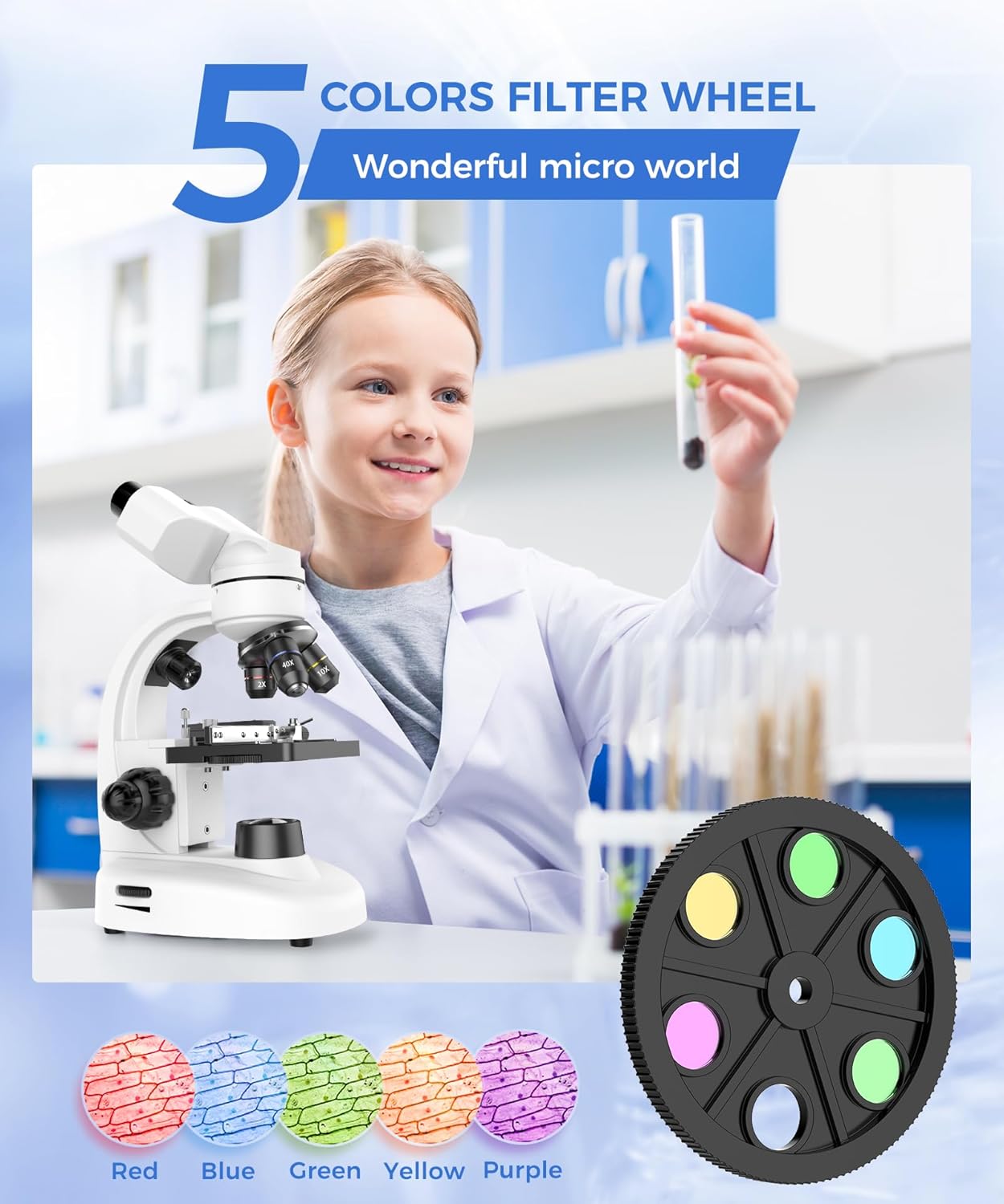 Compound Binocular Microscope for Kids & Students, 40X-2000X Magnification, Microscope Kit with Slides & Specimens, Lab Equipment for School Biology Class & Home Science Experiments