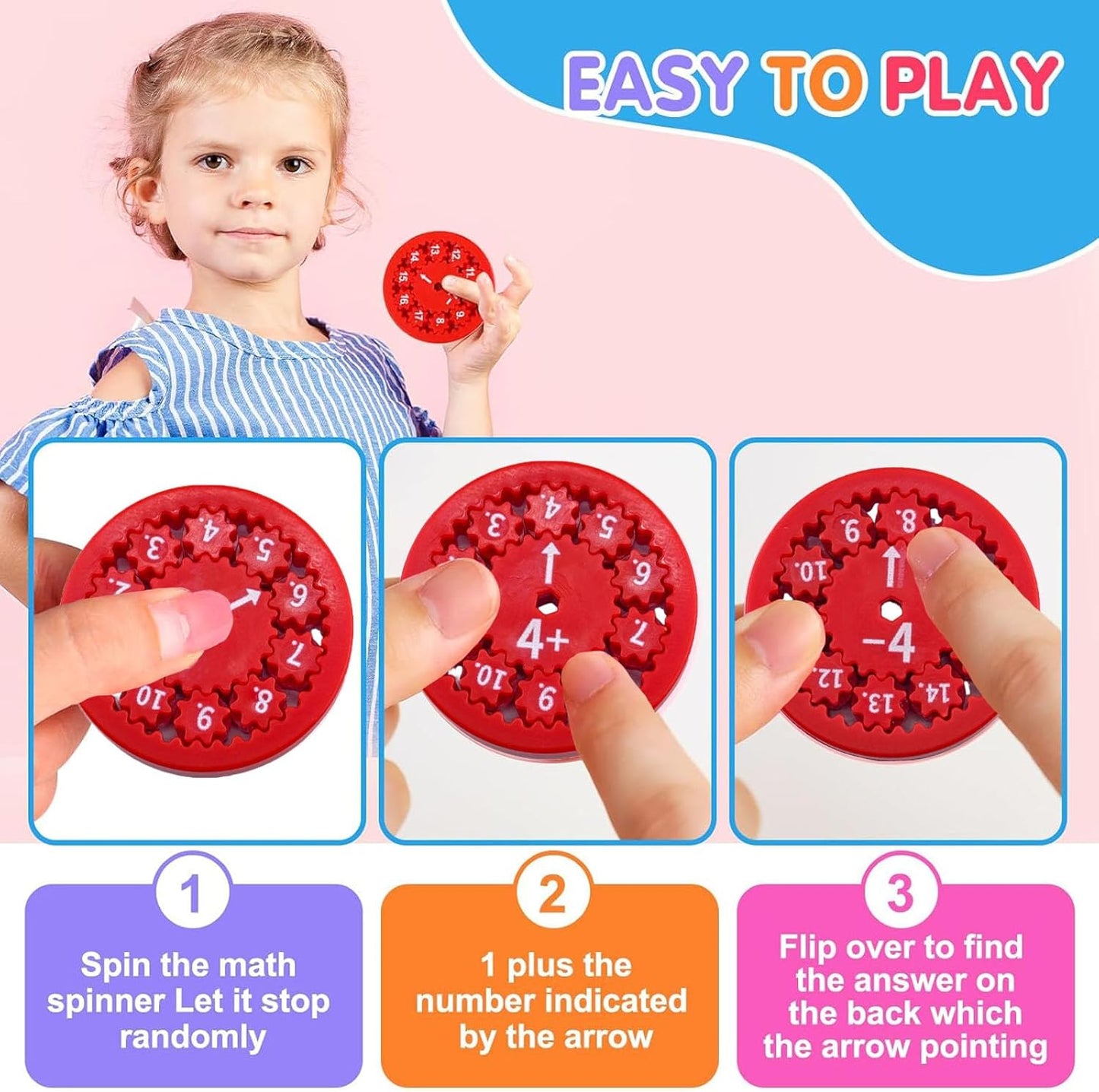 9pcs Math Fidget Spinners, Round Math Fact Fidget Spinner Toy, Number Fidget Spinner Learn Add or Subtract, Math Learning & Education Fidget Game for Kids Birthday