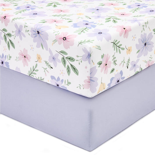 TILLYOU Baby Crib Sheets for Boys Girls, Super Soft Toddler Bed Sheets, 2 Pack Sheets for Standard Crib Mattress 28x52in, Brilliant Little Flowers