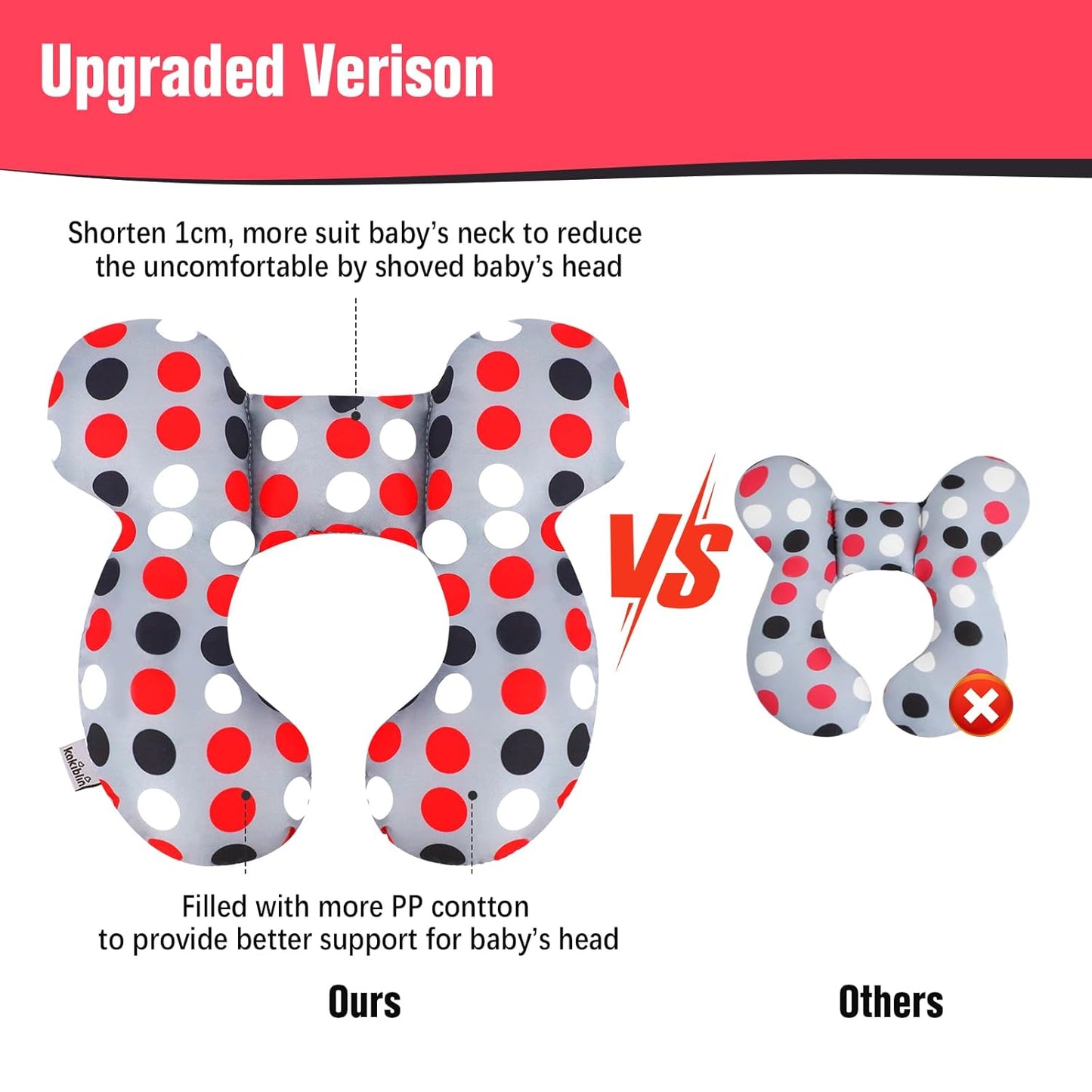 KAKIBLIN Baby Travel Pillow,Baby Neck Pillows for Car Seat,Upgraded Baby Head Pillow,Toddler Head and Neck Baby Support Pillow for Car Seat, Pushchair,Travel (Grey Pot)