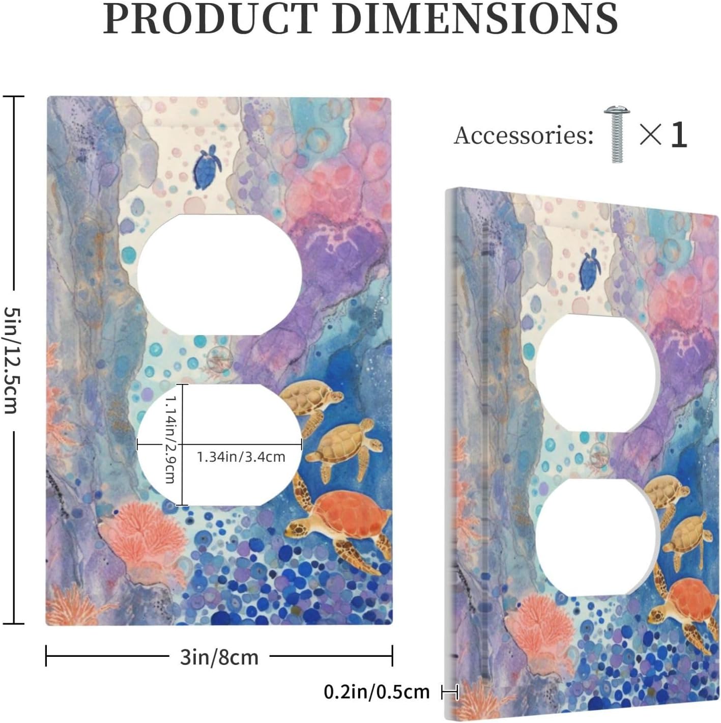 Turtle Coral Fish Watercolor Colorful Underwater World Outlet Covers 1 Gang Duplex Light Switch Cover Decorative Switch Plates Electrical Receptacle Faceplate Wall Plate for Kids Room Home Decor