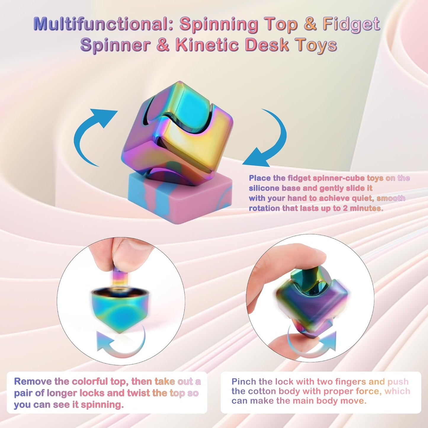 Desk-Fidget-Toys Spinner-Cube: Cool-Gadgets Metal Kinetic-Desk-Toys Office EDC-Toy with Silicone Base, ADHD Tools Cool-Stuff Thing Stress Relief Toy Gift for Kids Children Teens Adults Christmas