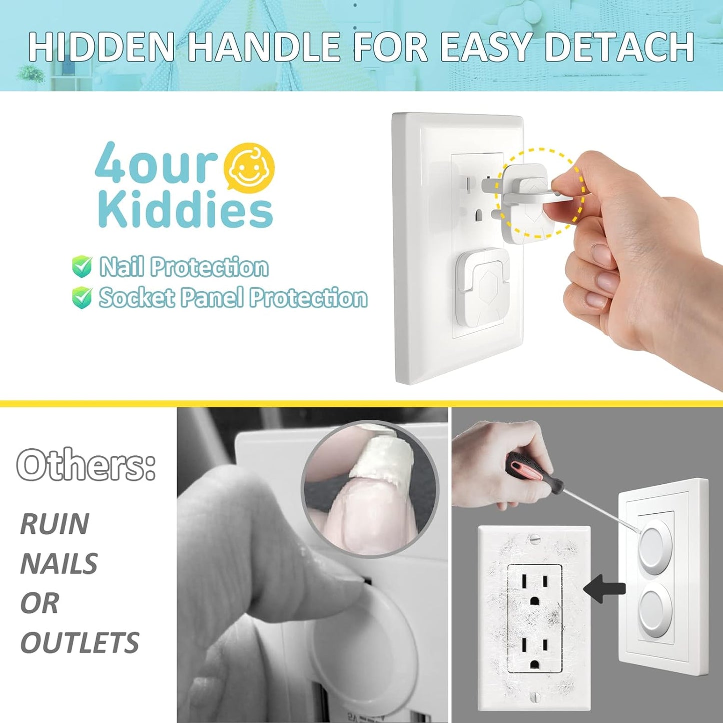 4our Kiddies Baby-Proof Outlet Covers (60 Pack) - Child Safety Electric Plug Protectors to Prevent Power Shock