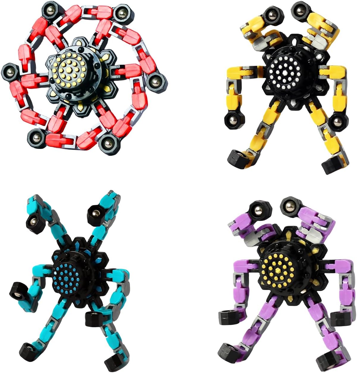 Fidget Toys Transformable Fidget Spinners for Kids and Adults Stress Relief Toys for Boys and Girls Fingertip Gyros for ADHD Autism for Kids Gifts Easter Basket Stuffers (Standard Edition-4pcs)