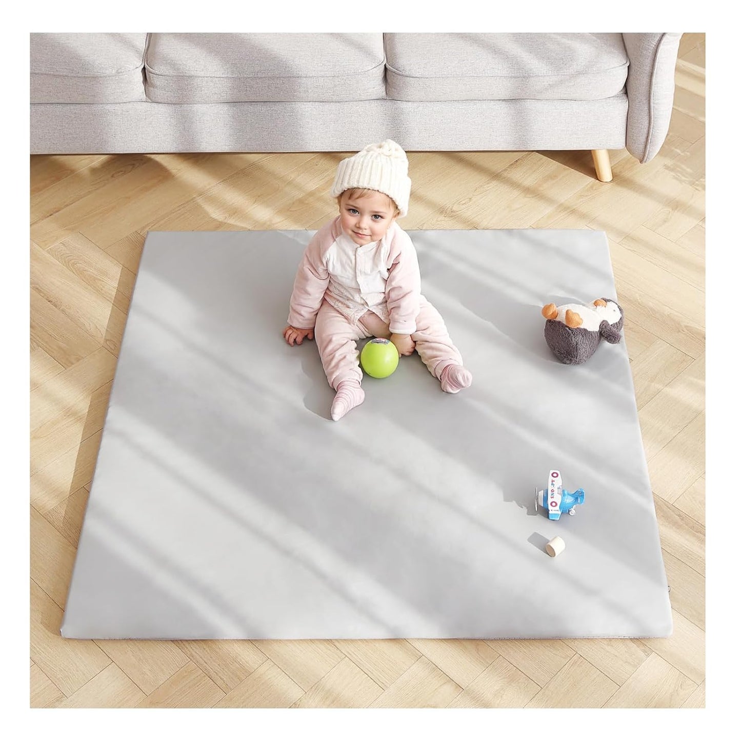 Baby Play Mat 48"x48" – Thick, Non-Slip Foam Mat for Babies and Toddlers. Foldable, Scrubbable, Odorless, and Soft, Ideal for Playpens, Crawling, and Indoor Playtime-Grey