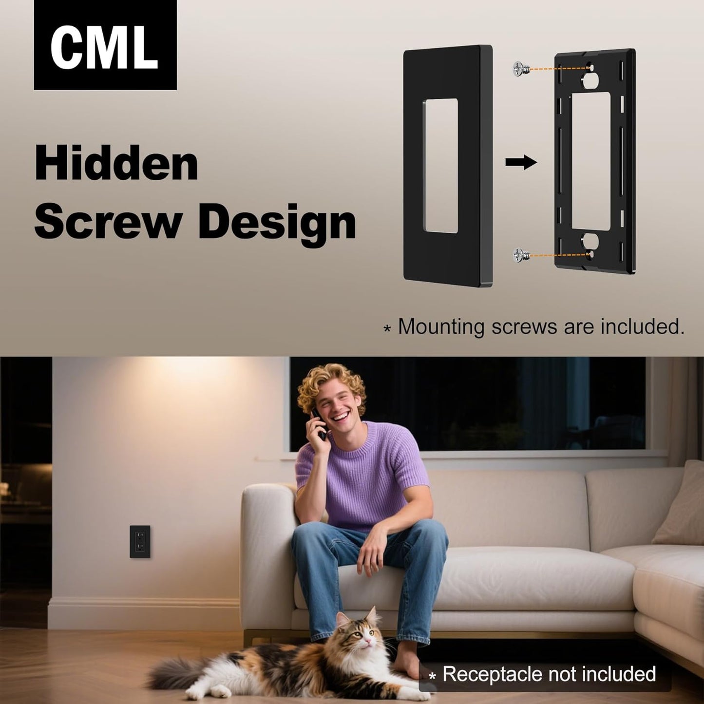 CML Black Screwless Wall Plates, 40 Pack Decorator Light Switch Covers, 1-Gang Decor Outlet Switch Plate, Standard Size 2.91”x4.68”, UL Listed, Glossy Finish