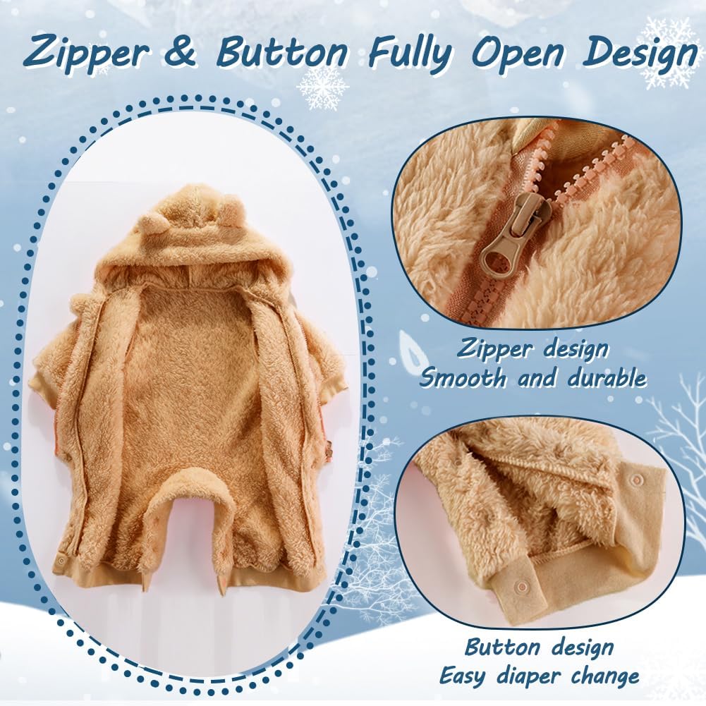 Newborn Baby Bear Outfit Suit Girls Boys Fleece Jumpsuit Romper Hooded Winter Snowsuit Clothes