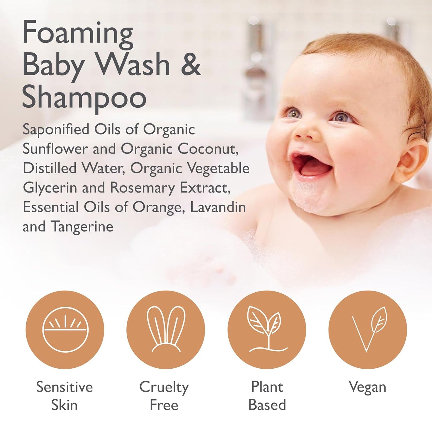 SoCal Suds & Company - Organic Foaming Baby Wash & Shampoo - Gentle Cleansing Newborn Body & Hair Soap for Sensitive Skin - Clean Natural Soothing Ingredients - Soft Citrus, 6oz, 2-Pack