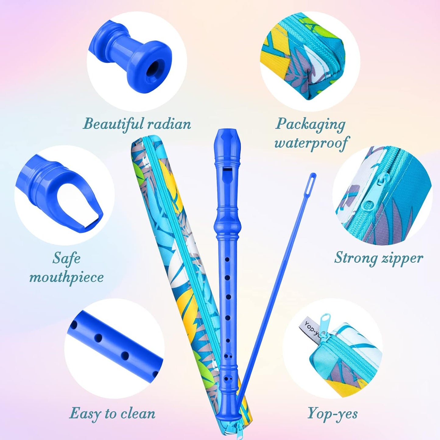 Soprano Recorder Instrument for Kids Beginners Student German Fingering C Key Recorder Instrument 3 Piece with Cleaning Rod and Bag Fingering Chart(Blue)