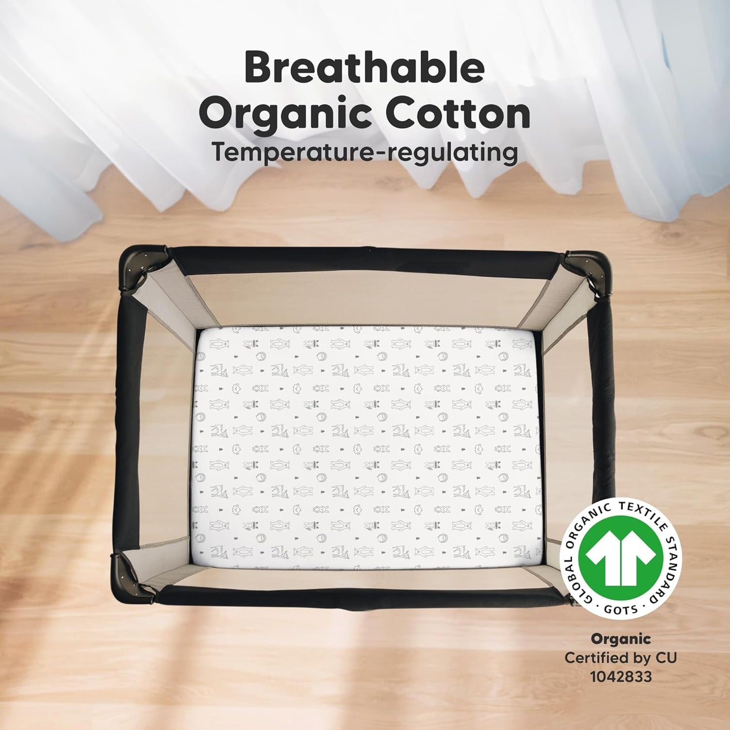 2-Pack Mini Crib Sheets Fitted - 38x26 Pack N Play Sheets for Pack and Play Mattress, Organic Cotton, Soft & Breathable Playard Bedding, Neutral Mini Toddler Bed Cover for Boys, Girls (Woodland)