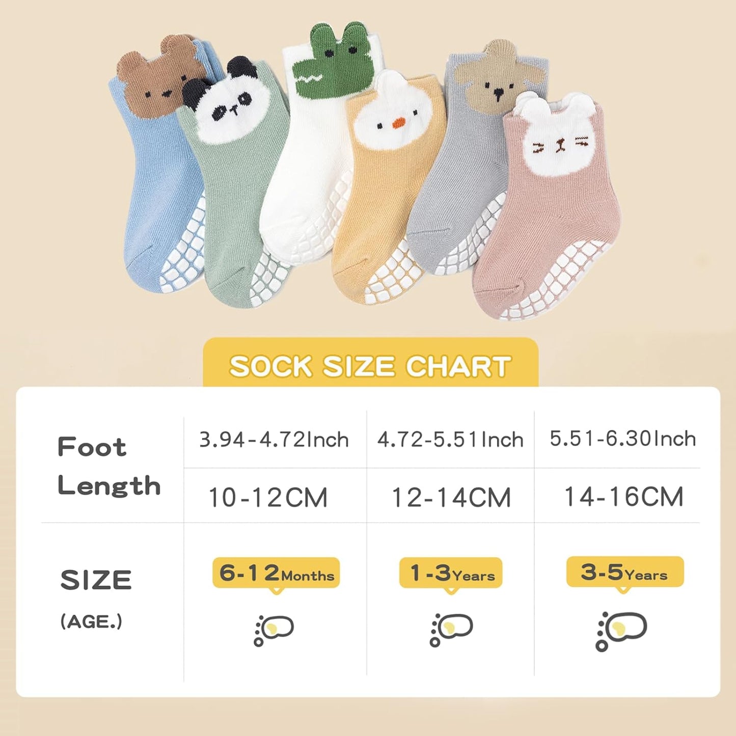 Baby Non Slip Ankle Socks with Grippers for 0 Months-7 Years Old Walking Socks