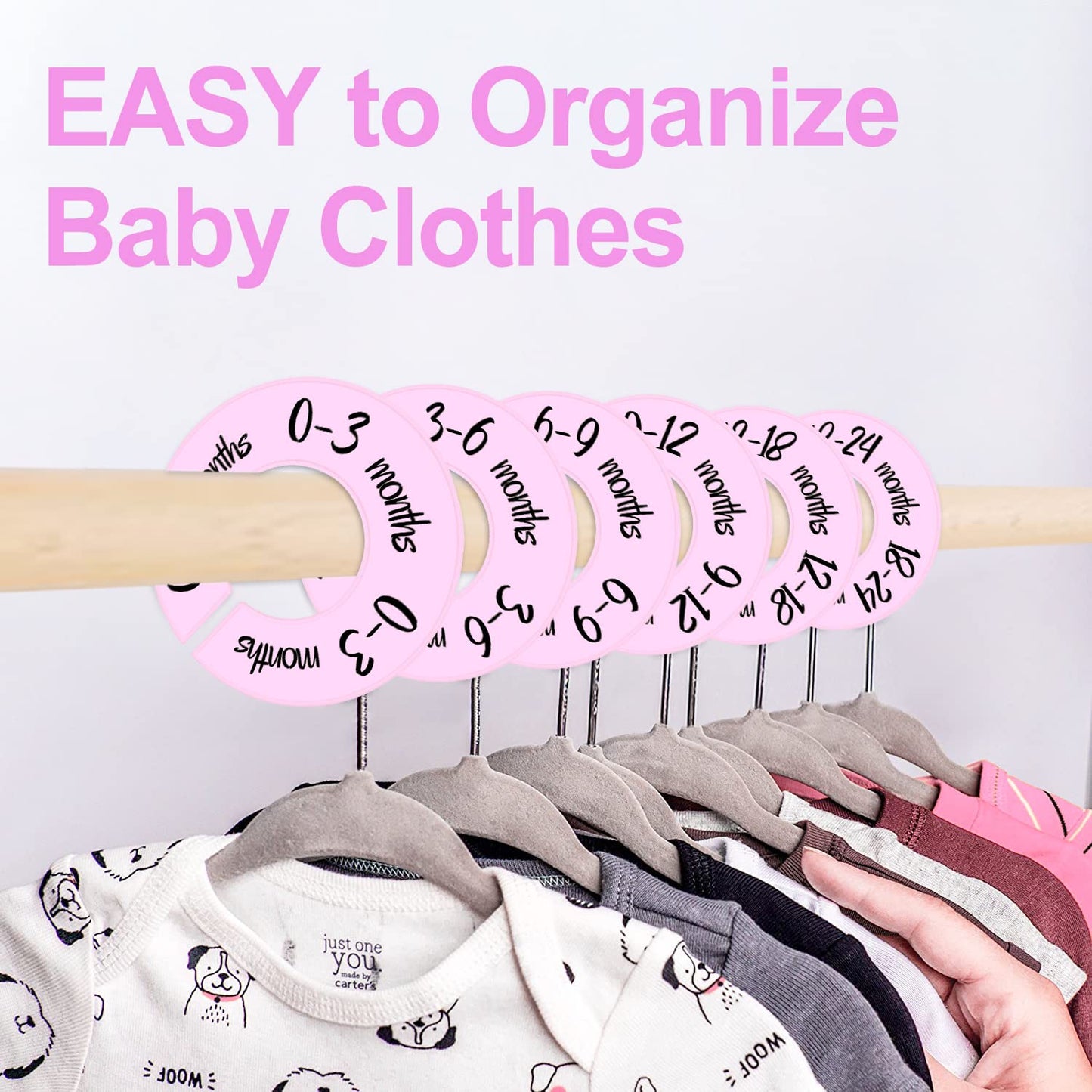Pro Goleem Baby Closet Dividers Pink Baby Closet Organizer for Nursery Baby Clothes Size Age Dividers Fits 1.5" Rod 6 PCS