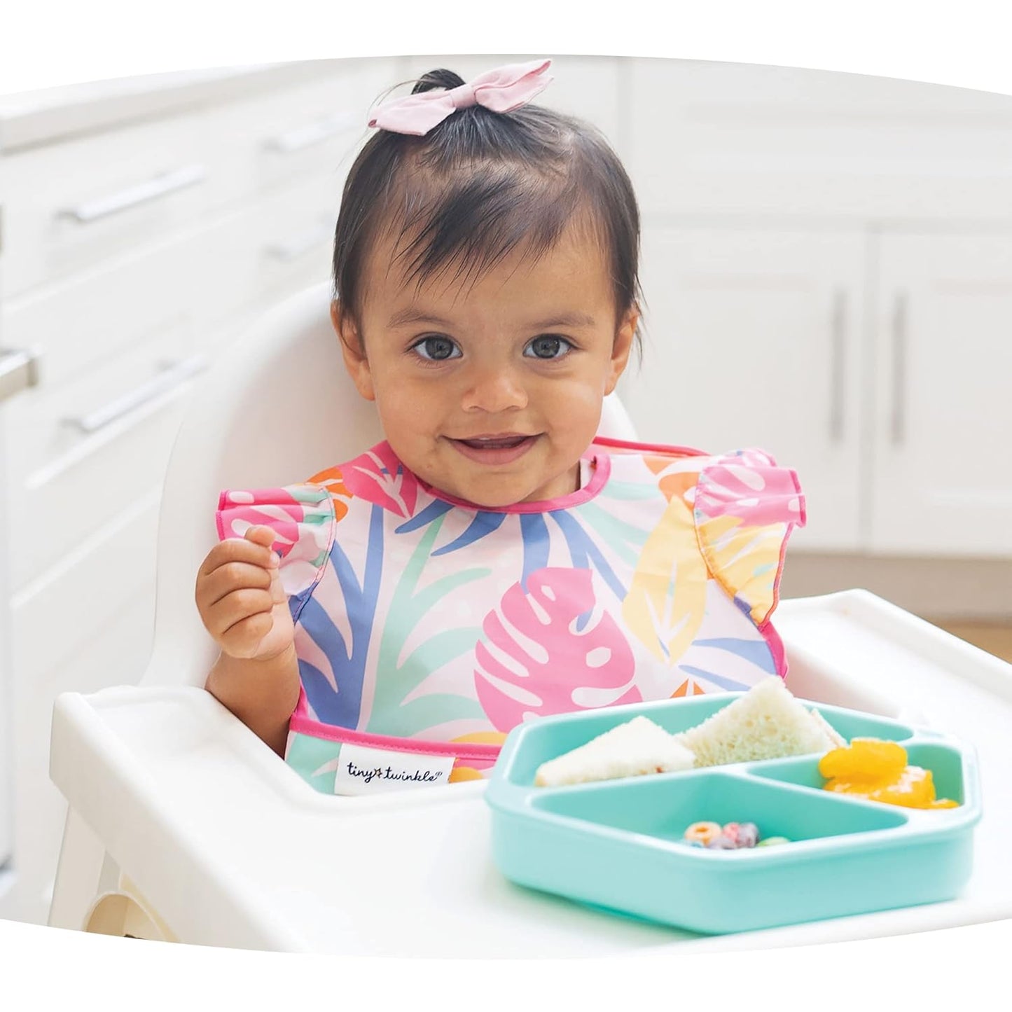 Tiny Twinkle Mess Proof Baby Bibs for Eating - Waterproof, Wipeable Bibs - Toddler Bibs - Travel Friendly - PFAS, PVC, BPA, Phthalate Free - Baby Food Bibs(3 Pack, Loved Girl)