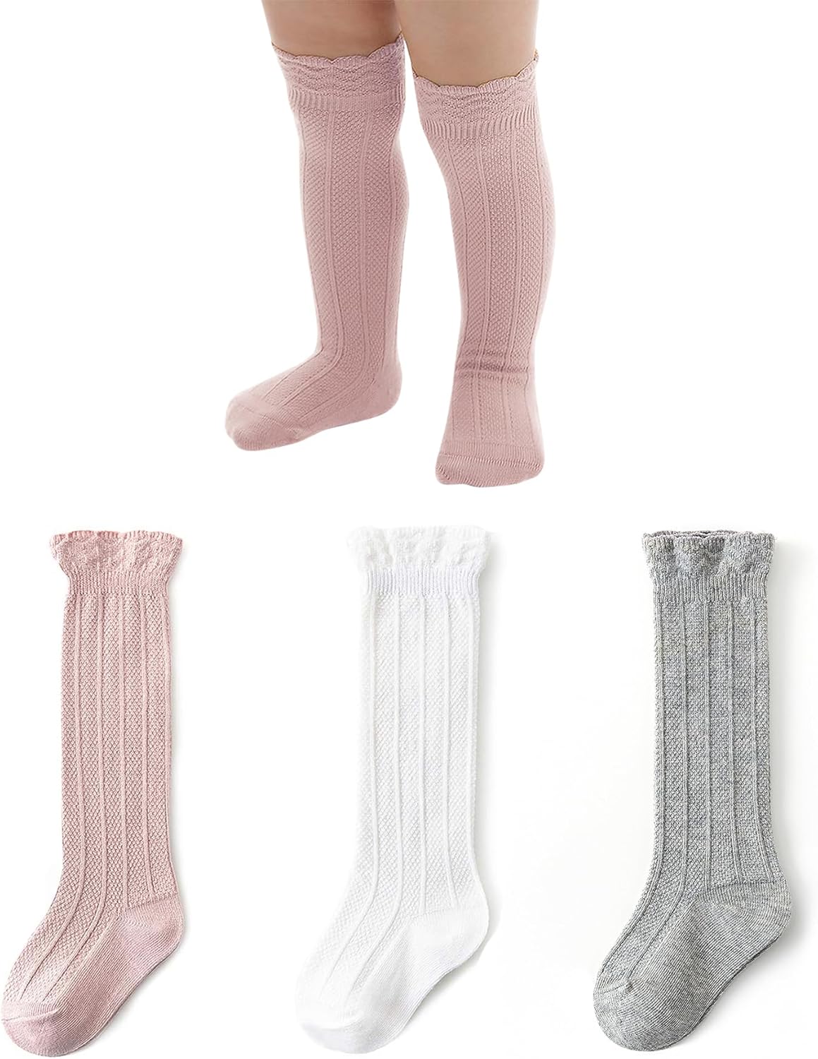 Zando Baby Knee High Socks - Infant to Toddler, Cotton Ruffle Socks, Warm Girls & Boys Long Stockings, 3-6 Pairs