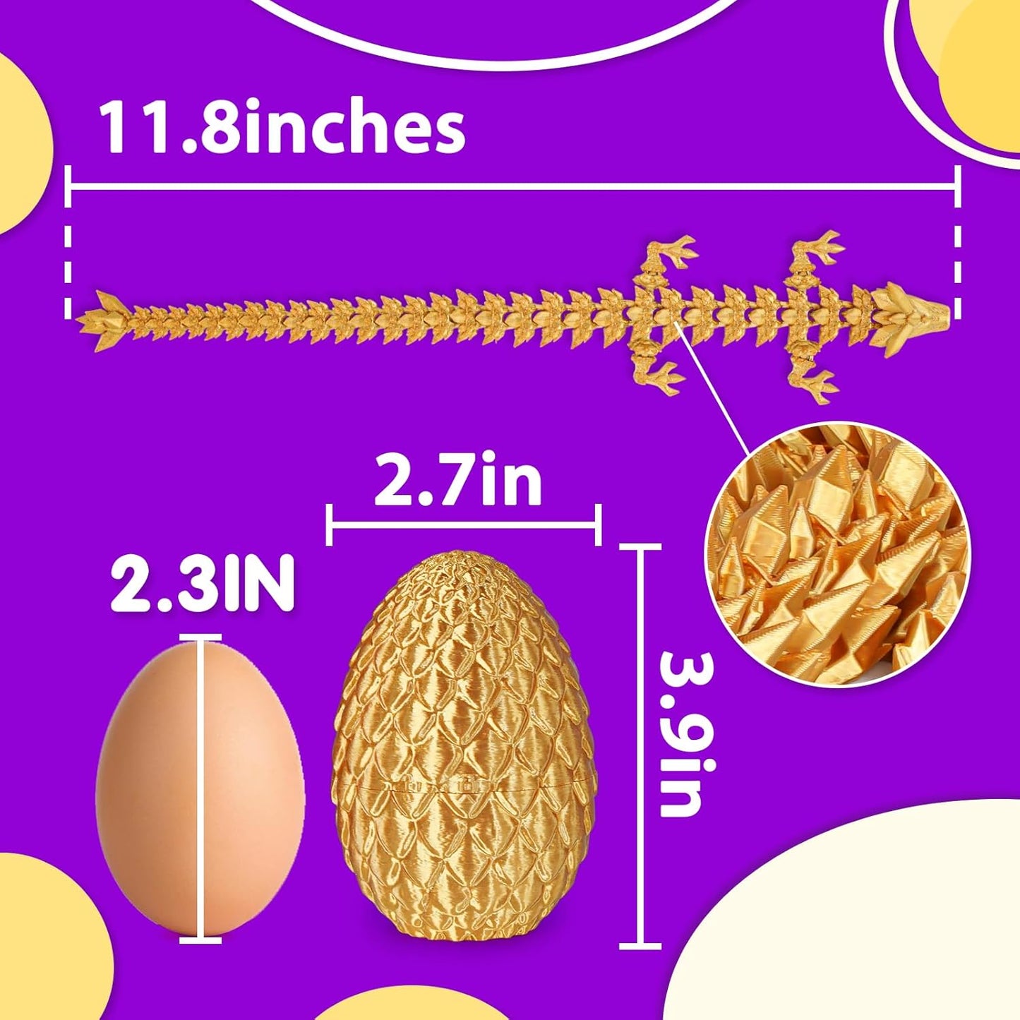 Small Dragon Eggs with Dragon Inside, 3D Printed Surprise Funny Gifts for Kids, Articulated Dragon Fidget Toys for Adults, Executive Desk Toys Office Room Décor (Gold)