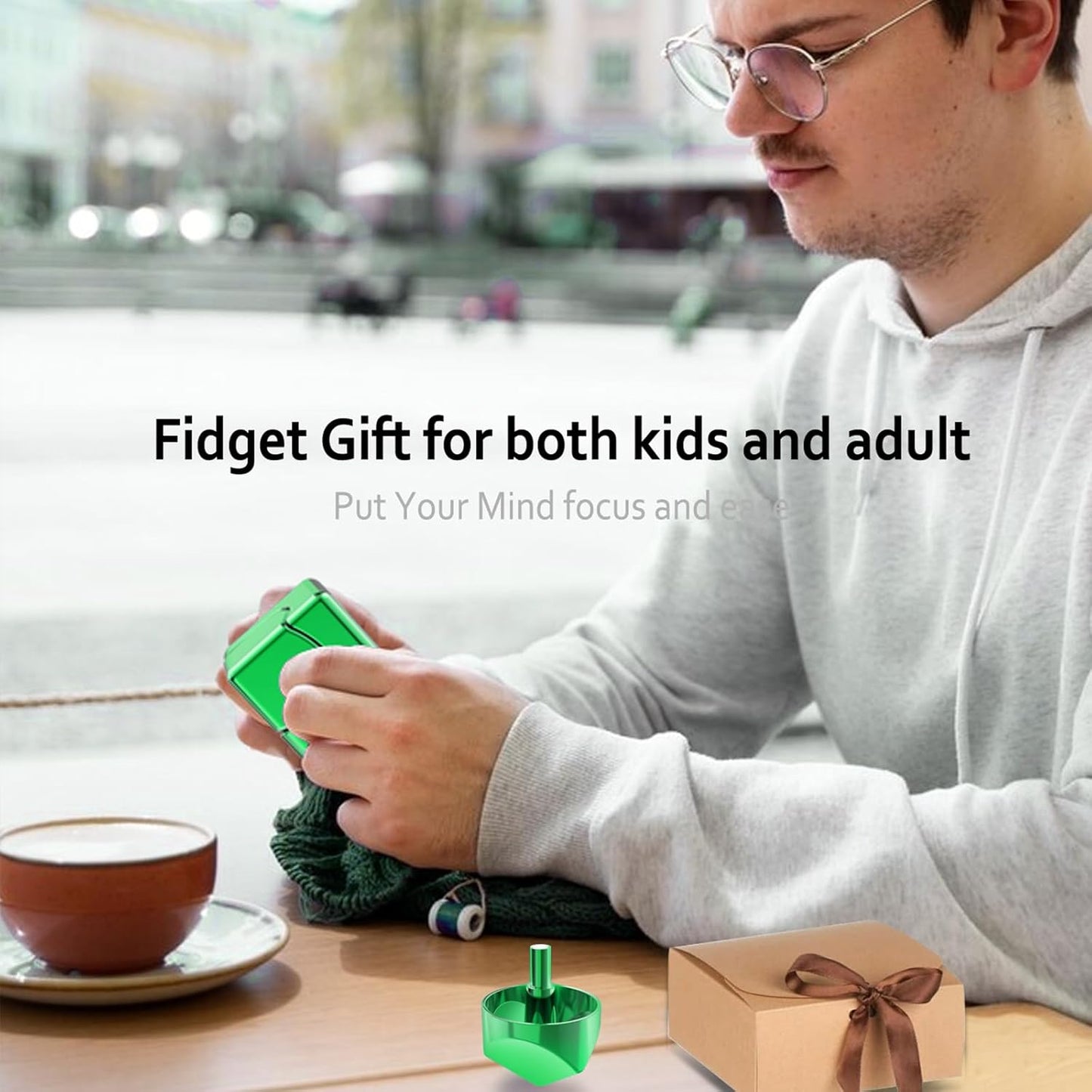 Infinity Gear Fidget Spinner for Kid Adult, Transformable Spinning Top Metallic Fidget Toys for Anti-Anxiety Stress Relief Autism ADHD, 2-in-1 Cube Focus Toy for Desktop Office Classroom Green