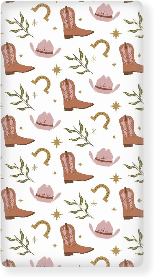 Western Pattern Design Fitted Crib Sheet Cowboy Style Baby Crib Sheet Fit Standard Crib and Toddler Mattress,Crib Mattress Sheets for Boys Girls 28"x52"
