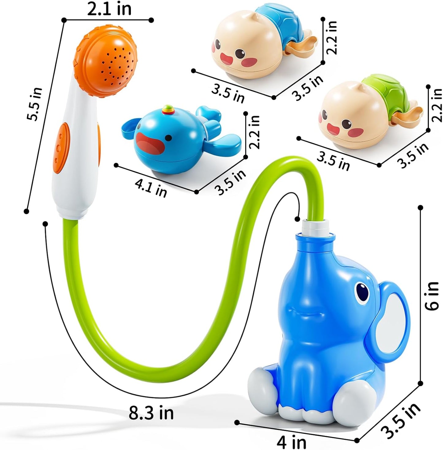 Baby Bath Shower Head Toys for Kids, Bath Toys for Infants with Elephant Water Pump for Kids 2-4, 3 Pack Wind-up Pool Toys for Kid, Bathtub Toys 18-24 Months Toddlers Boys Girls