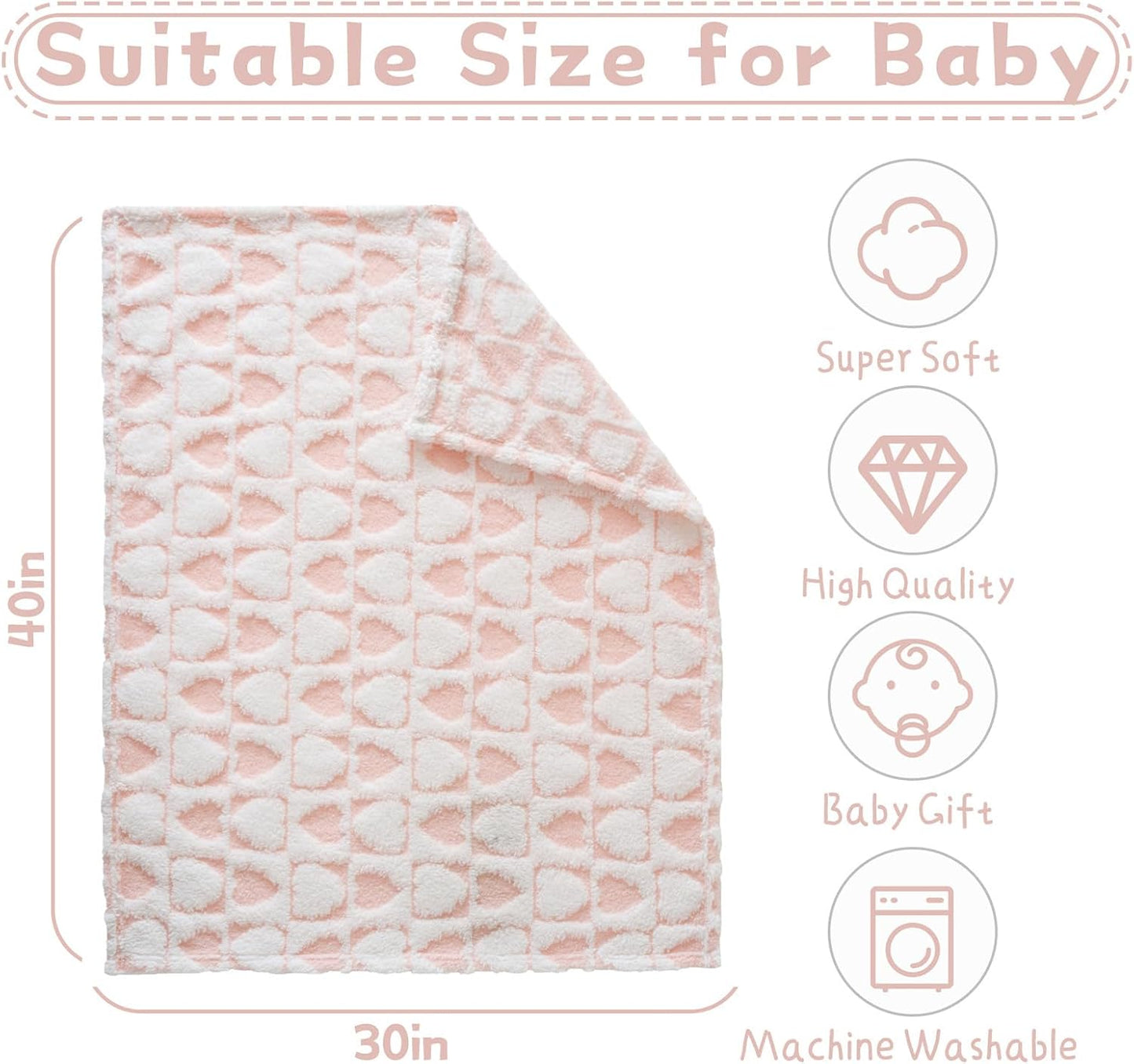 Fleece Baby Blanket for Girls 3D Checkerboard Design, Warm Cozy and Fluffy Infant Newborn Toddler Small Receiving Blankets for Crib Stroller, 30x40 Inches, LightPink