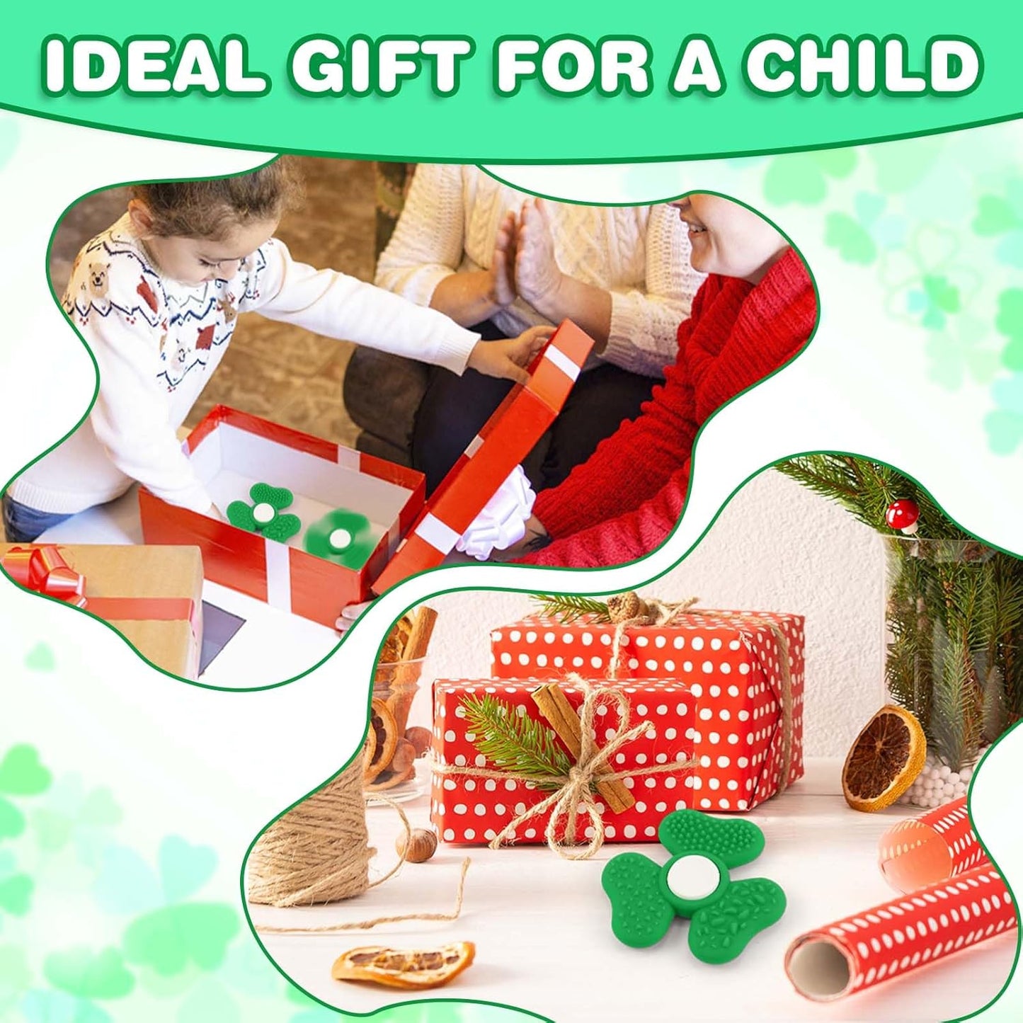 Fidget Spinners for Kids, Trefoil Fidget Toys Adults Sensory Stone, Green Textured Worry Stone Boys Girls, Office Desk Sensory Toy Classroom Prize Gifts