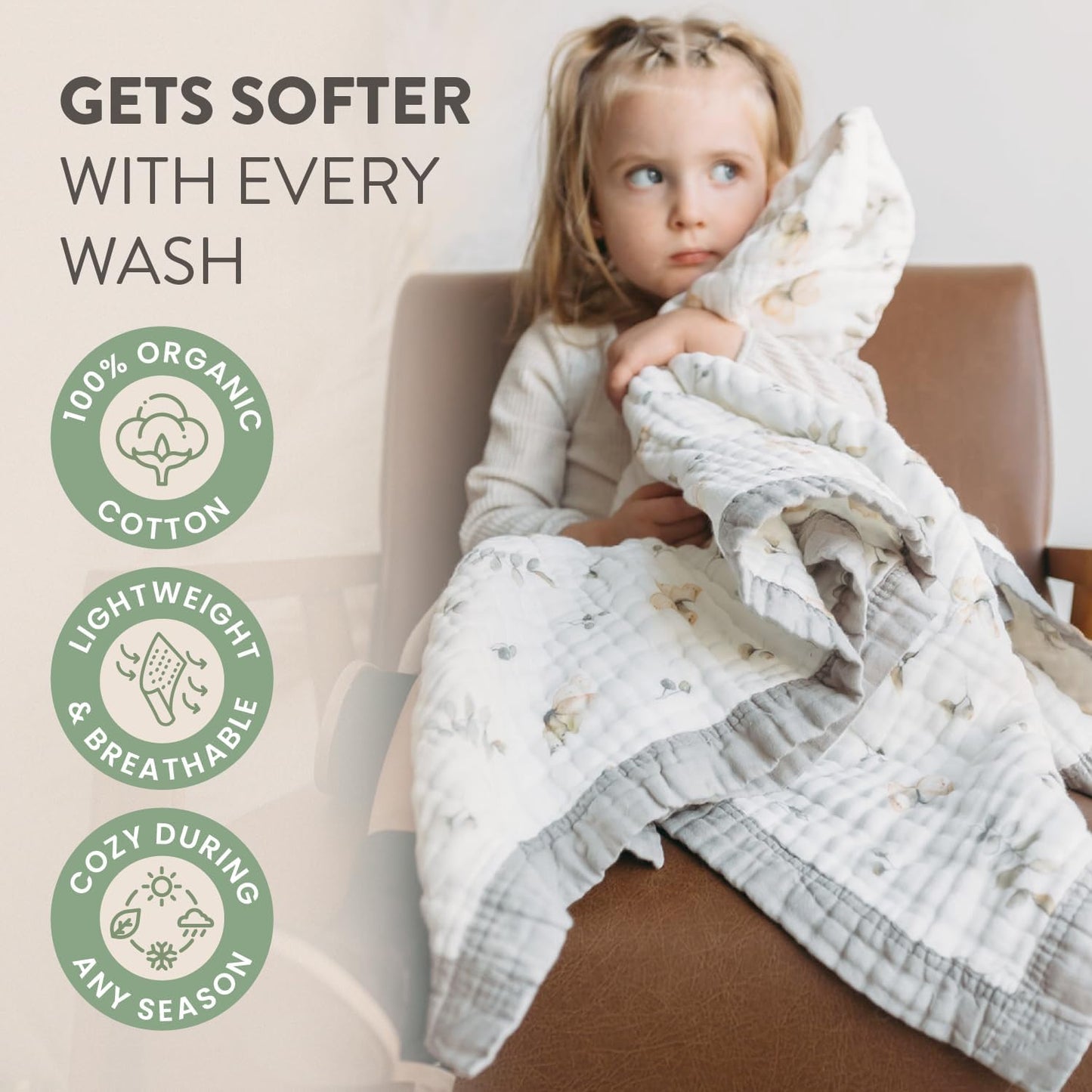 Organic Cotton Muslin Baby Blanket for Boys and Girls - Luxurious Soft Toddler Quilt for Swaddling - Gender Neutral Blankets Makes a Great Jungle