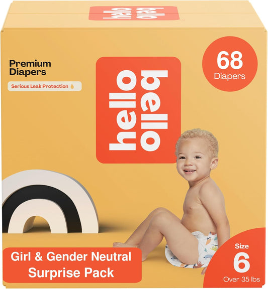 Hello Bello Premium Baby Diapers Size 6 I 17 Count (Pack of 4) of Disposable, Extra-Absorbent, Hypoallergenic, and Eco-Friendly Baby Diapers with Snug and Comfort Fit I Surprise Girl Patterns
