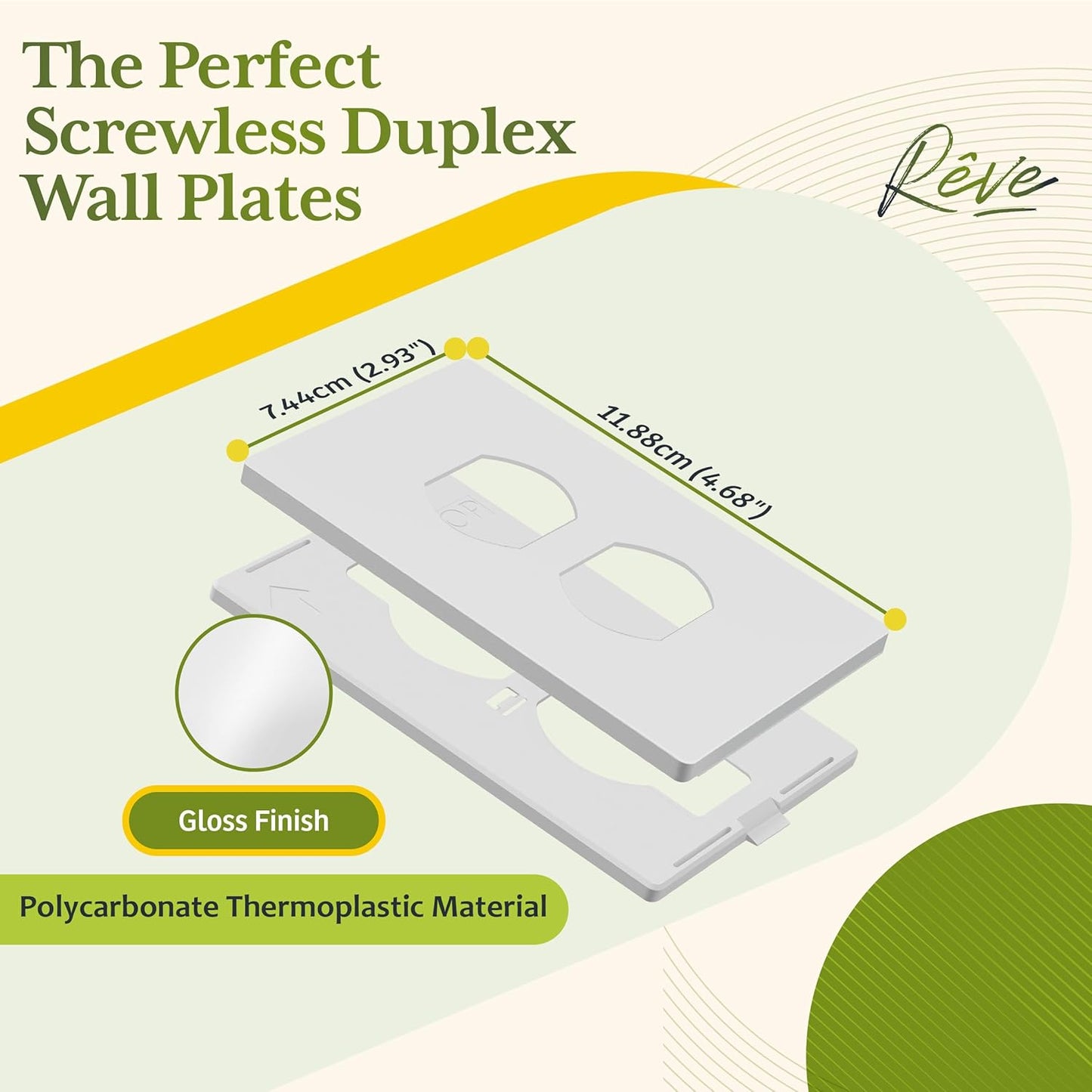 TG Screwless Duplex Wall Plate Covers, Child Safe Receptacle Outlet Covers, Size 1-Gang 4.68"x 2.93",Unbreakable Polycarbonate Thermoplastic,SP-S1-W-5PCS,Glossy, White, 5 Pack