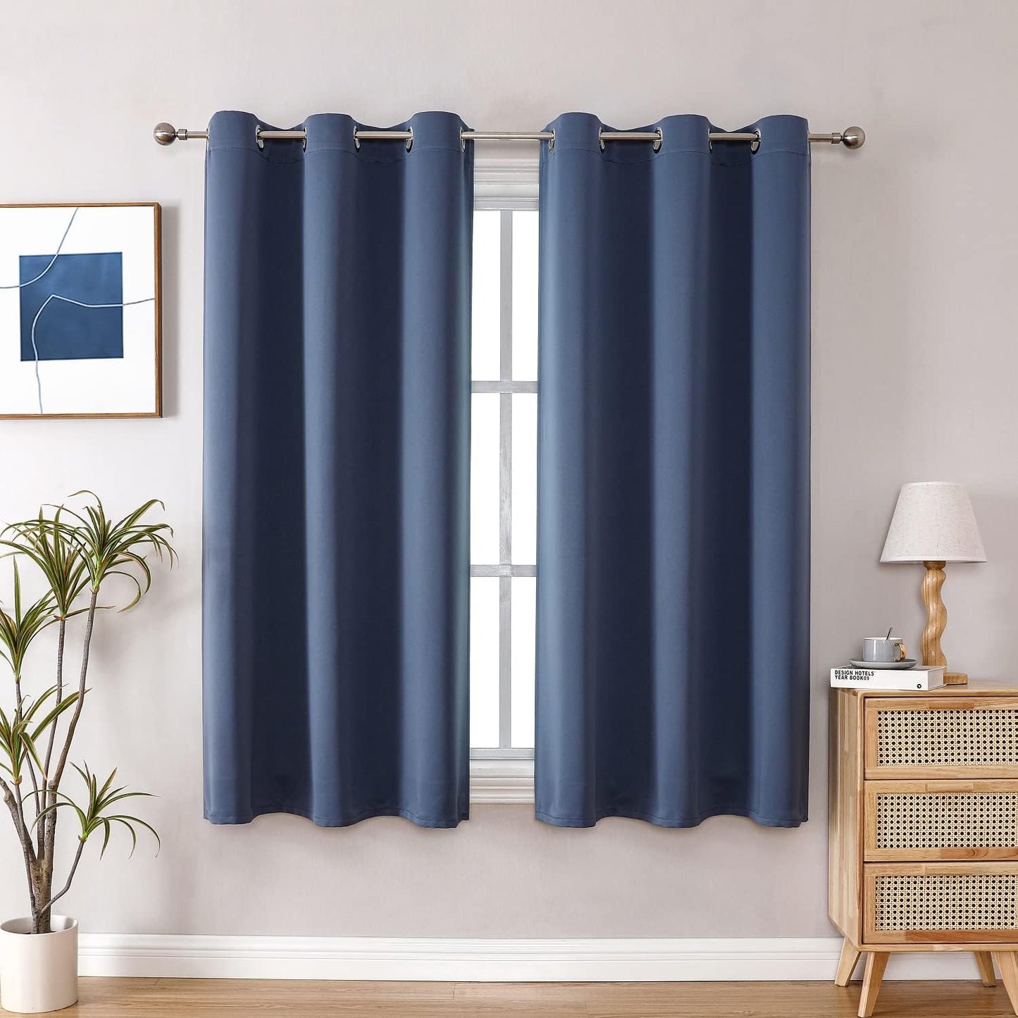 ChrisDowa Small Window Curtains 50 inches Long for Bedroom - Grommet Short Thermal Insulated Room Darkening Curtains for Kitchen (2 Panels, Stone Blue, 29 x 50 Inch)