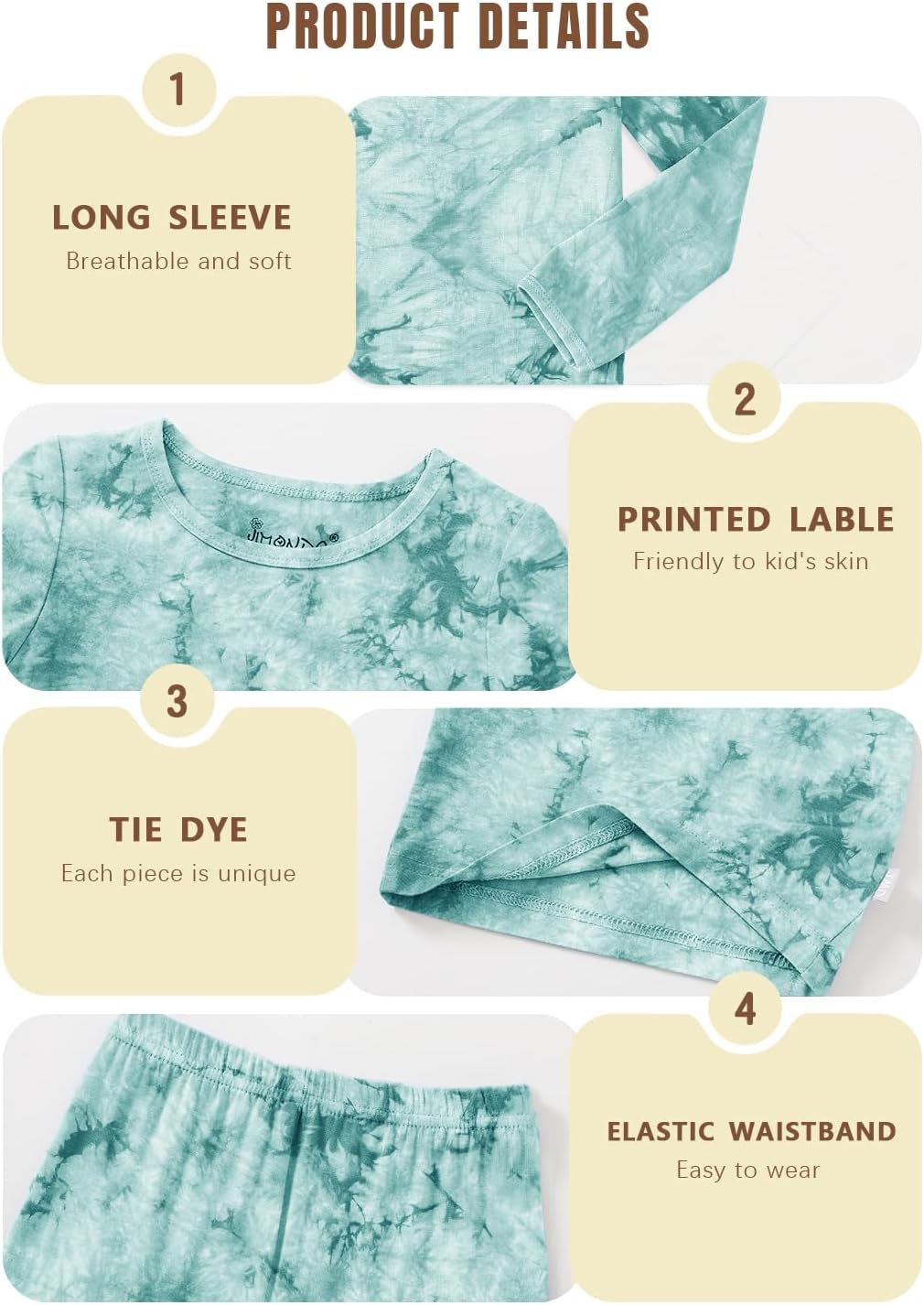 Jimonda Kids Soft Rayon From Bamboo Sleepwear Long Sleeve Boys Girls Pajama Outdoor 2-Piece tops&pant Casual sets Tie Dye PJ