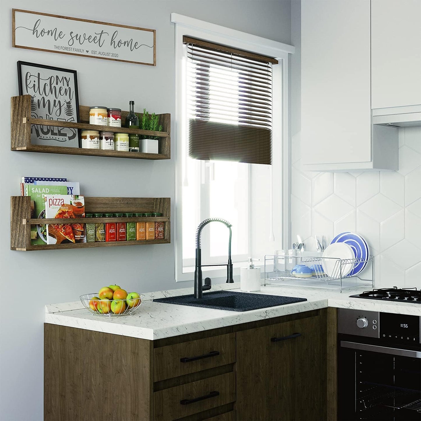 brightmaison Polynez 30" Floating Shelves for Nursery & Kids Room - Wall Multiuse Book Shelves, Set of 2 Brown Wood