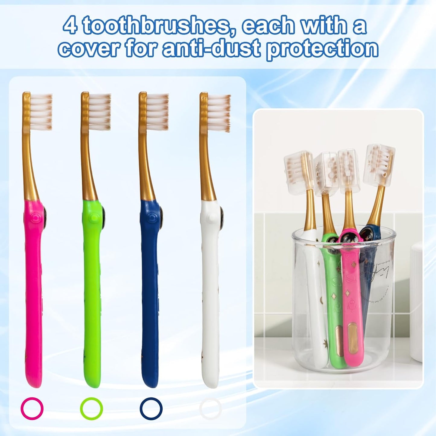 Toddler Toothbrush, Kids Toothbrush, Galactic Adventures Style, Toddler Age 2-4 and Up, Soft Bristles with Caps, Pack of 4