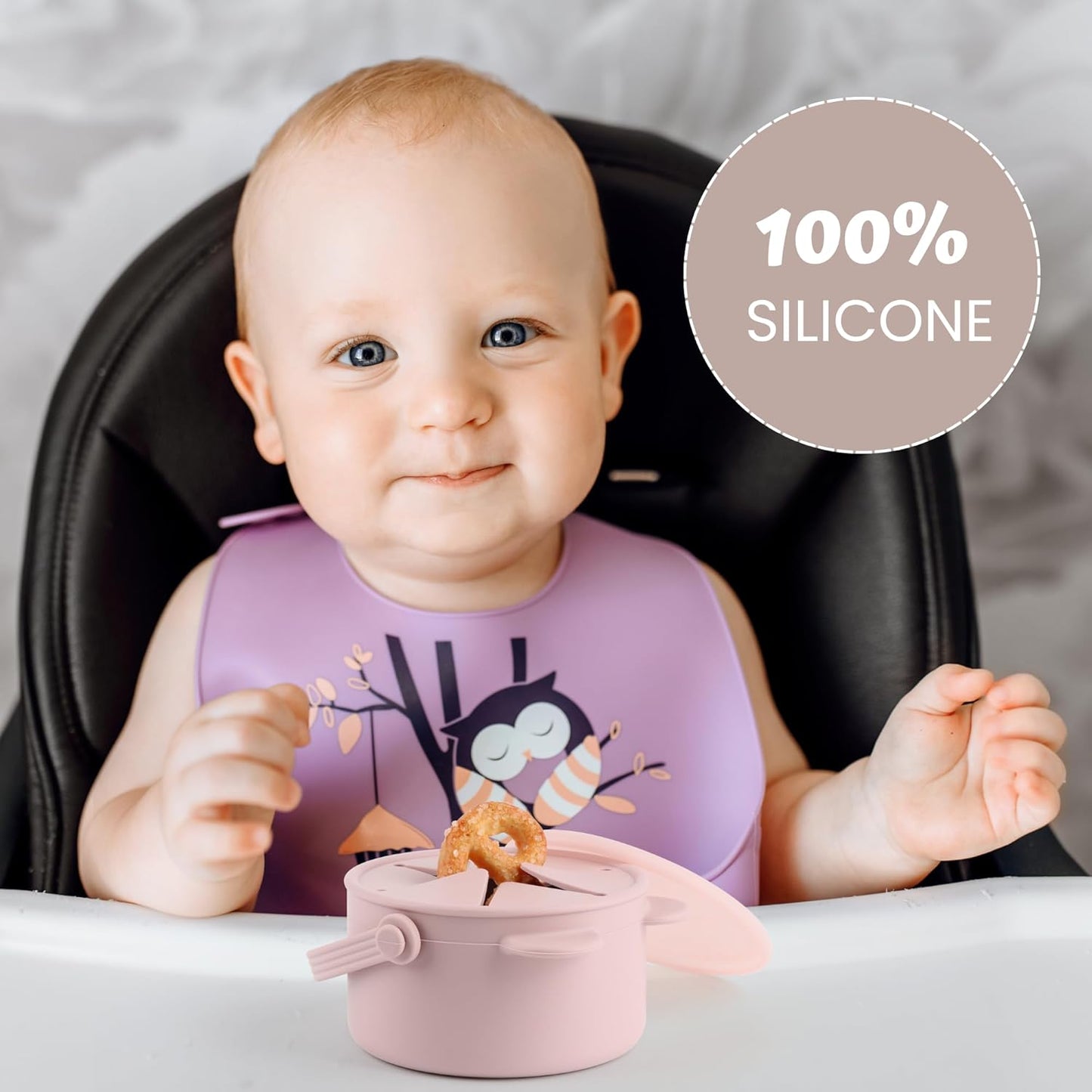 Silicone Snacks Containers for Toddlers, Baby Food Catcher Spill Proof, Kid Snacks Holder with DustProof Lid, 2 Pack Dishwasher Safe (Blush/Mauve)