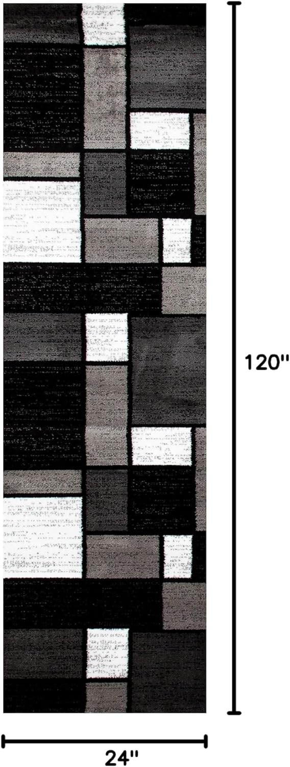 Rugshop Contemporary Modern Boxes Runner Rug 2' x 10' Gray