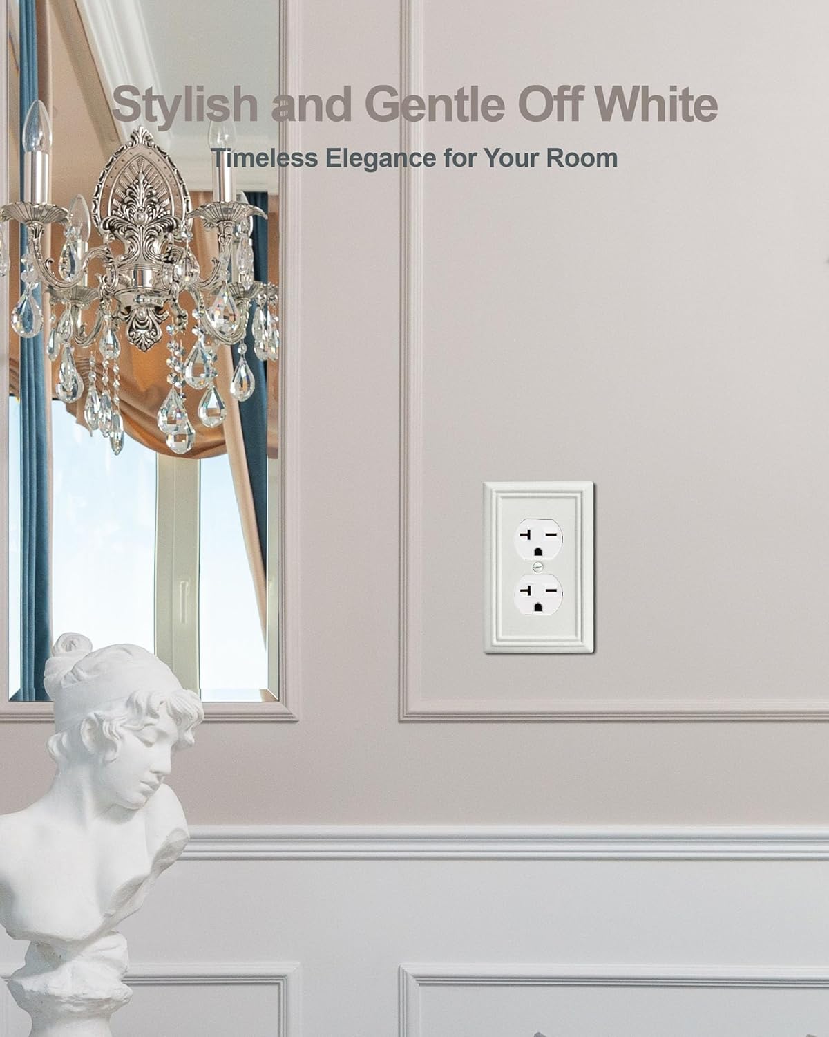 6-Pack Duplex Outlet Cover, Metal Wall Plate for Receptacle, Light Switch, Decorative Off White Outlet Cover Plate, 3.15''*4.88, Midsize