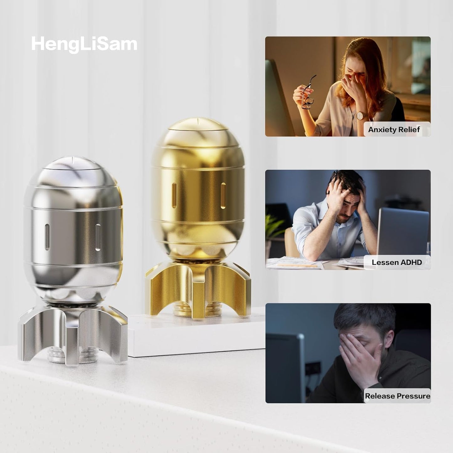 HengLiSam Metal Fidget Toys for Adults, EDC Atomic Bomb Fidget Desk Spinners, Clicker Haptic Adult Toy for Anxiety ADHD, Cool Office Gadgets Gift for Dad Teens, Fidgets Toy for Men and Kill Time