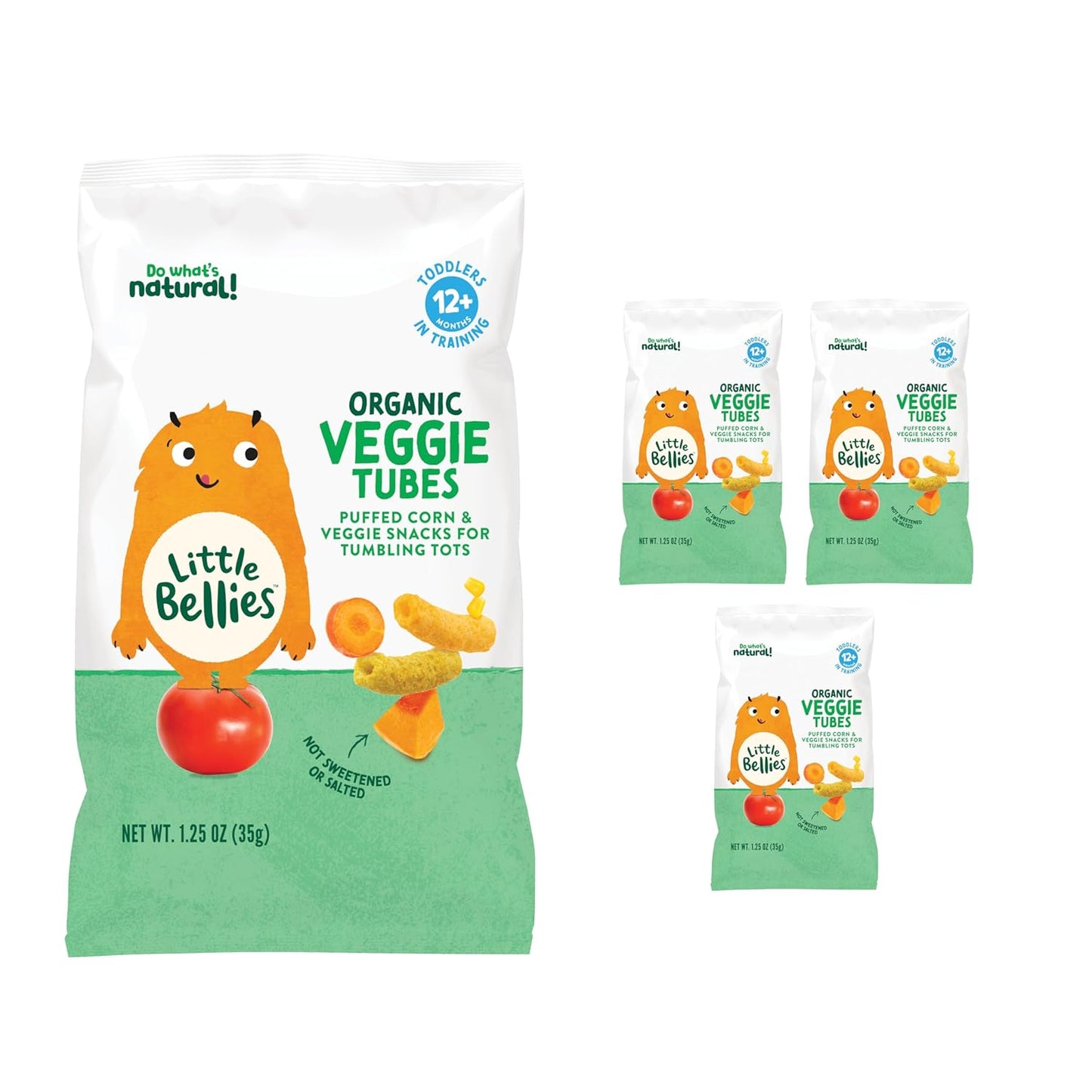 Little Bellies Organic Veggie Tubes Toddler Snack (Pack of 4 x 1.25 oz Individual Packs)