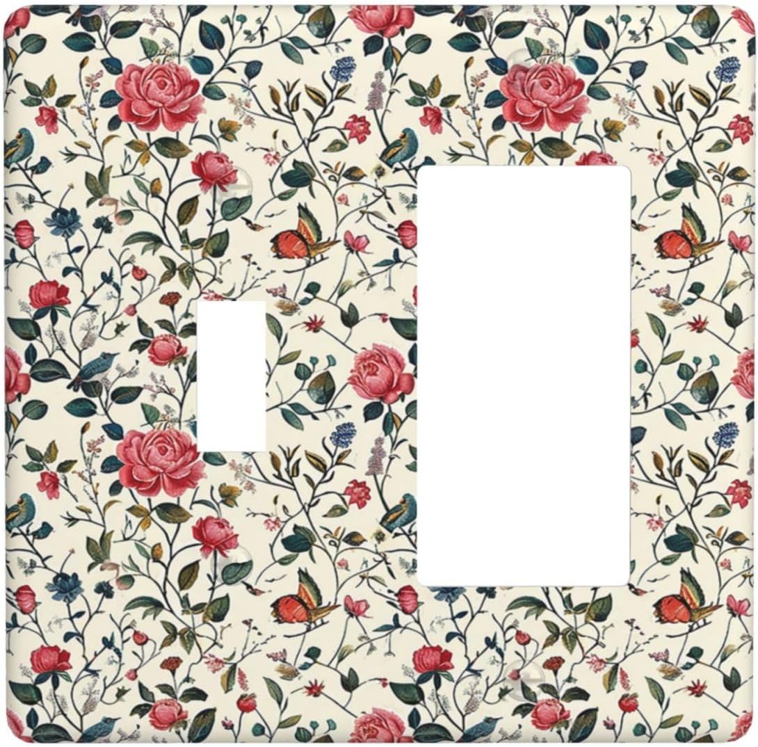 Outlet Covers Vintage Flowers Rose Leaf Bird Butterfly 1 Toggle 1 Rocker Combination Decorative Wall Plate Electrical Switch Plates Light Switch Cover Plate for Bedroom living Room Decor